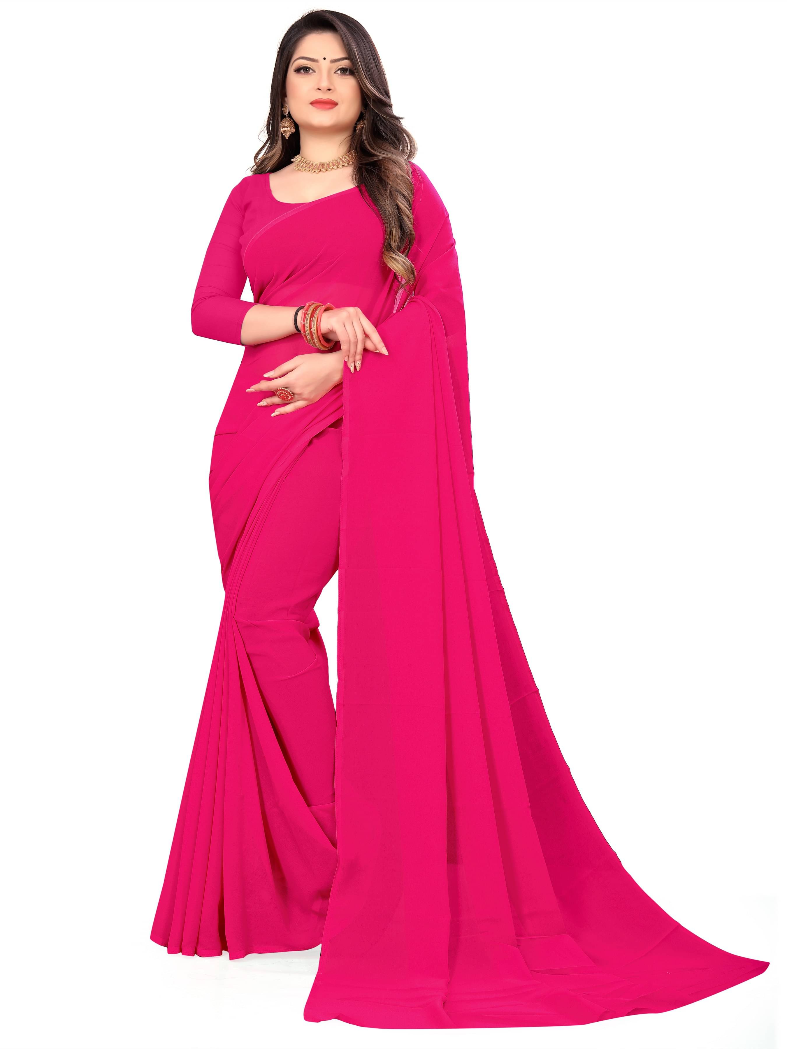 ANAND SAREES Georgette Dyed Saree With Unstitched Blouse Piece ( Pink ) ANAND SAREES Georgette Dyed Saree With Unstitched Blouse Piece ( Pink )