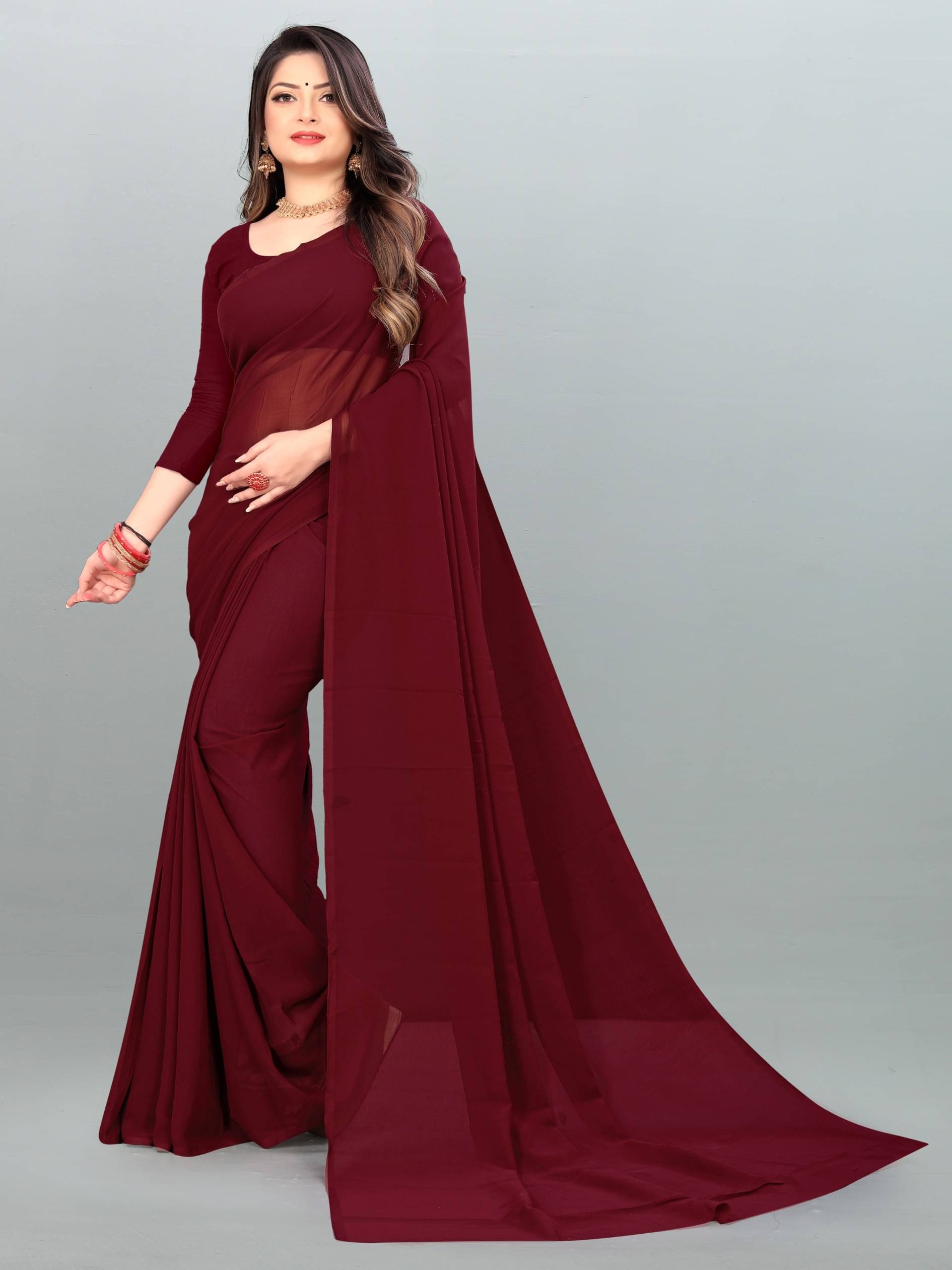 ANAND SAREES Georgette Dyed Saree With Unstitched Blouse Piece ( Brown ) ANAND SAREES Georgette Dyed Saree With Unstitched Blouse Piece ( Brown )