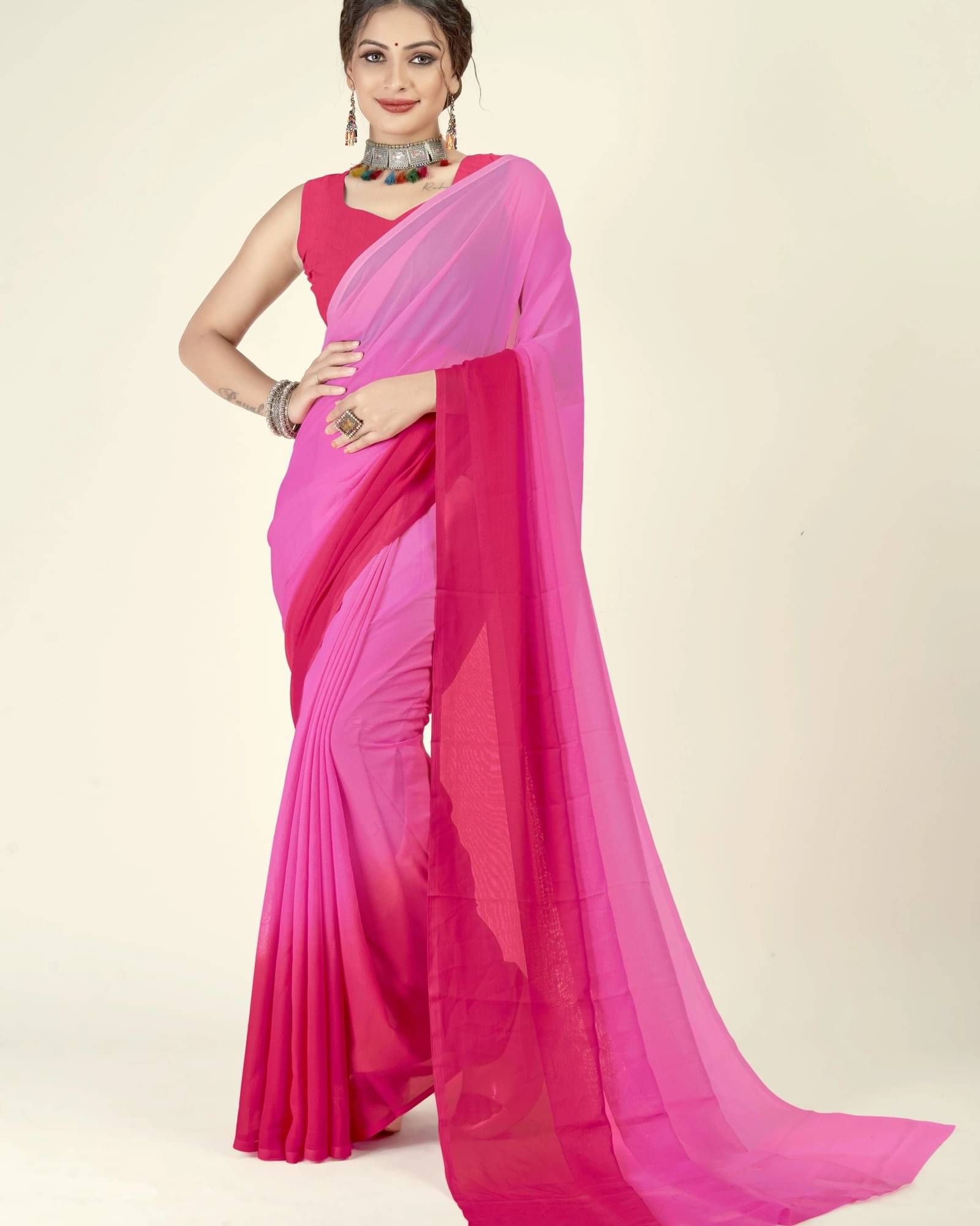     			ANAND SAREES Georgette Dyed Saree With Unstitched Blouse Piece ( Pink )