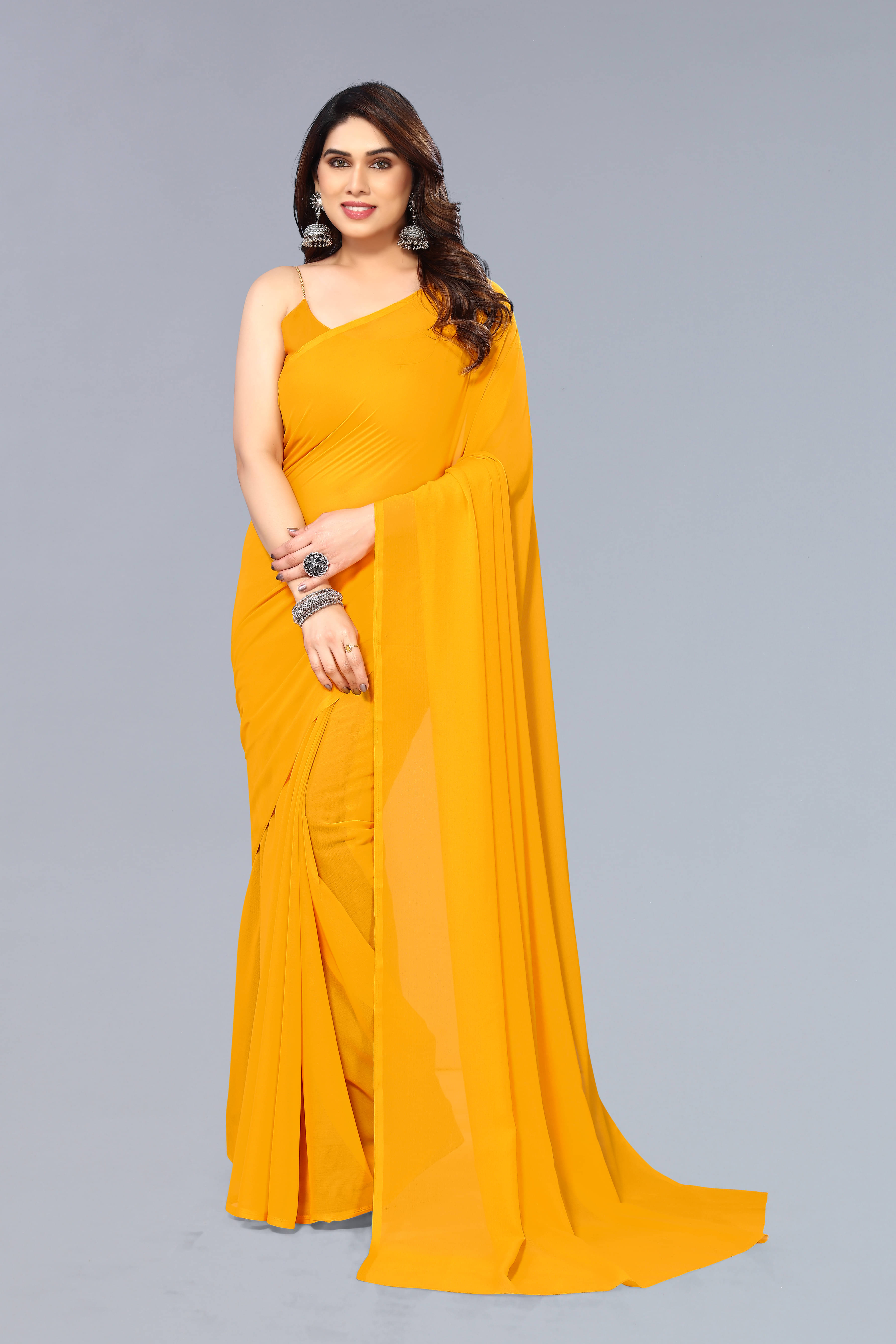 ANAND SAREES Georgette Dyed Kasavu Saree With Unstitched Blouse Piece ( Yellow ) ANAND SAREES Georgette Dyed Kasavu Saree With Unstitched Blouse Piece ( Yellow )