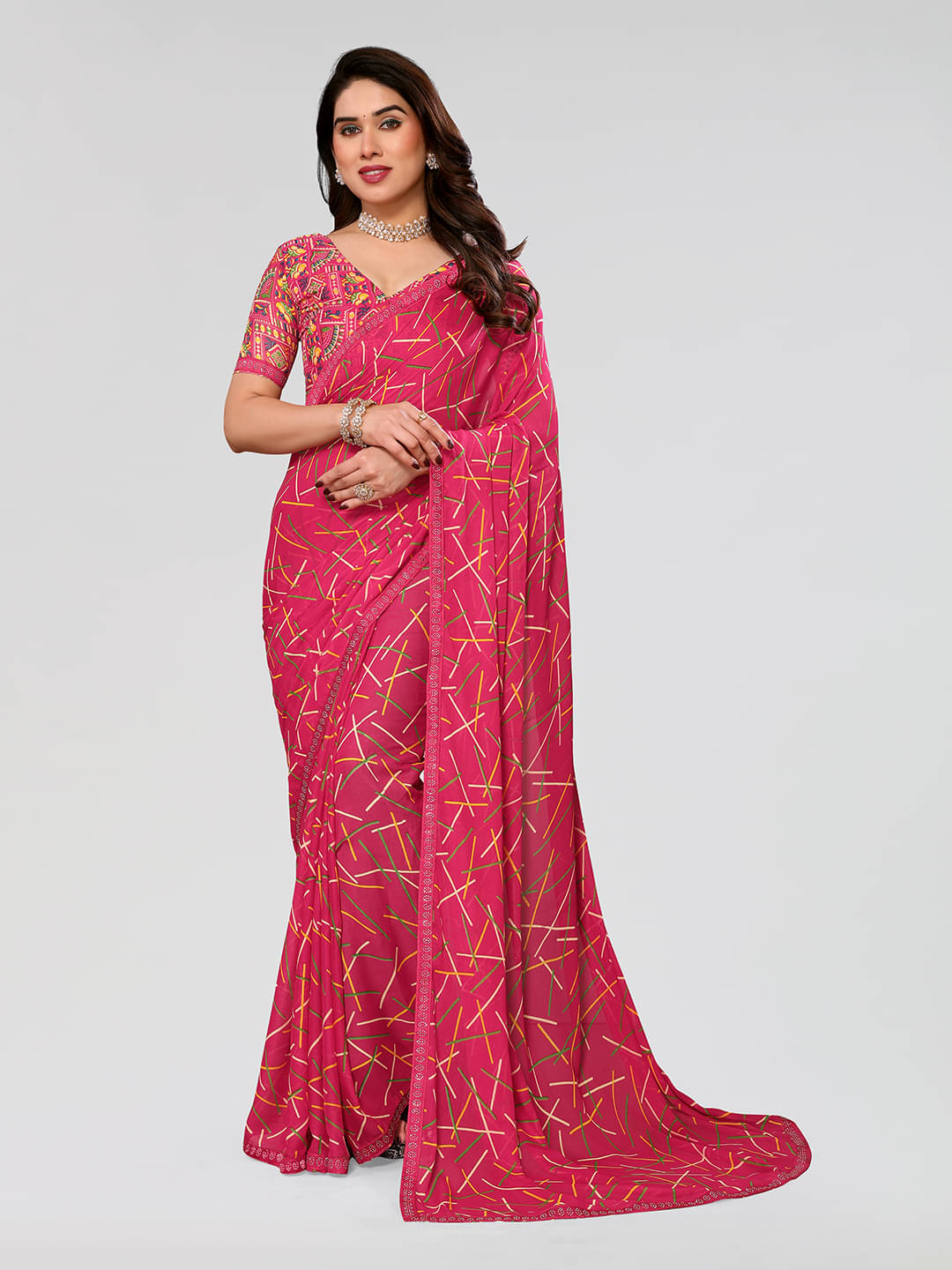 ANAND SAREES Georgette Embellished Chanderi saree With Unstitched Blouse Piece ( Pink ) ANAND SAREES Georgette Embellished Chanderi saree With Unstitched Blouse Piece ( Pink )