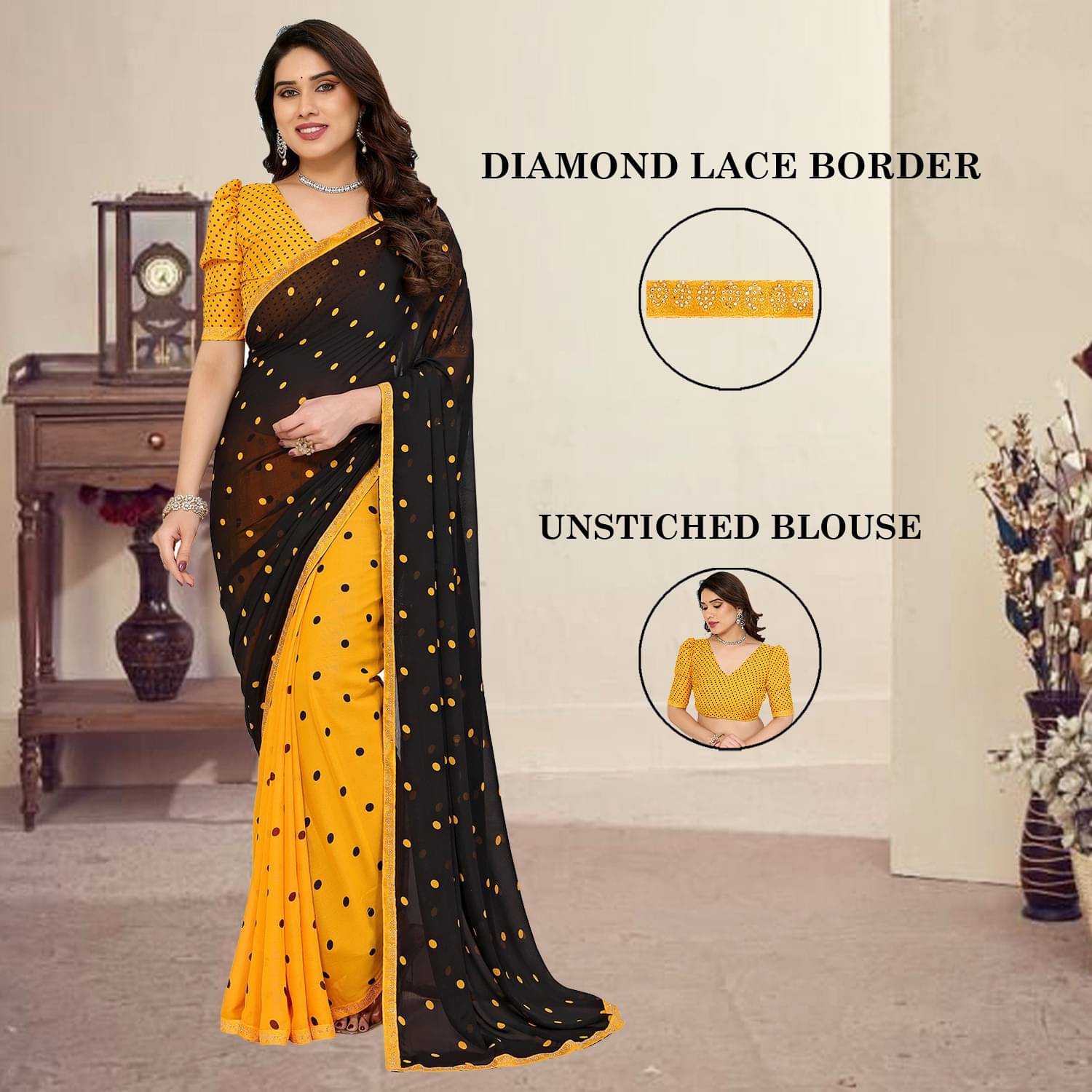 ANAND SAREES Georgette Embellished Saree With Unstitched Blouse Piece ( Multicolor ) ANAND SAREES Georgette Embellished Saree With Unstitched Blouse Piece ( Multicolor )