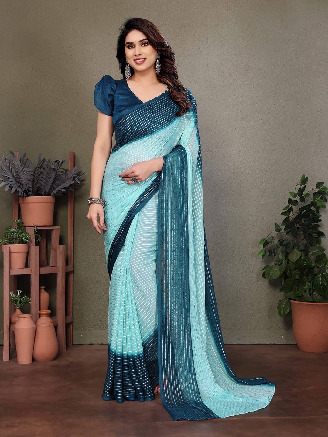 ANAND SAREES Georgette Embellished Saree With Unstitched Blouse Piece ( Multicolor ) ANAND SAREES Georgette Embellished Saree With Unstitched Blouse Piece ( Multicolor )
