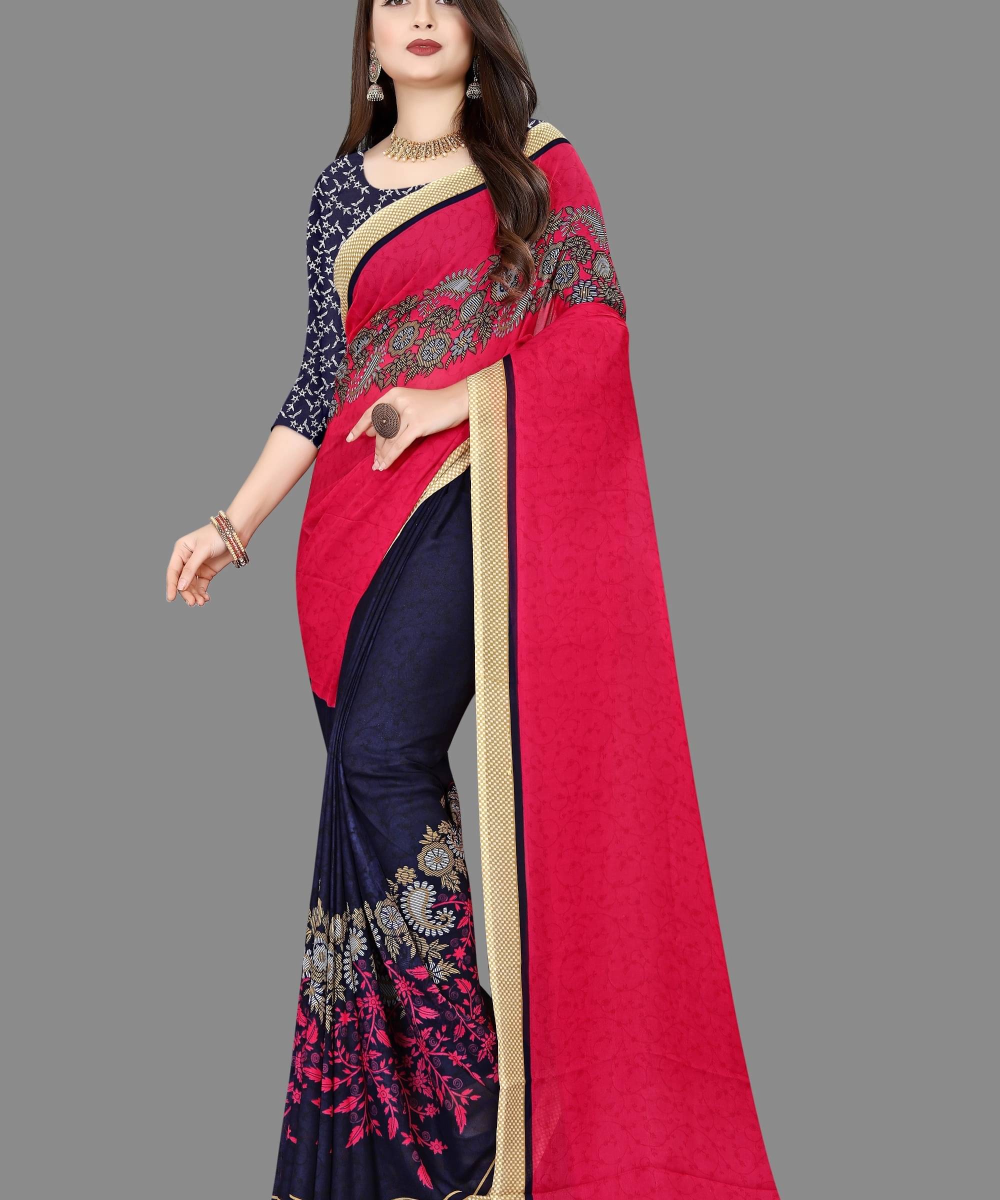ANAND SAREES Georgette Embellished Saree With Unstitched Blouse Piece ( Pink ) ANAND SAREES Georgette Embellished Saree With Unstitched Blouse Piece ( Pink )