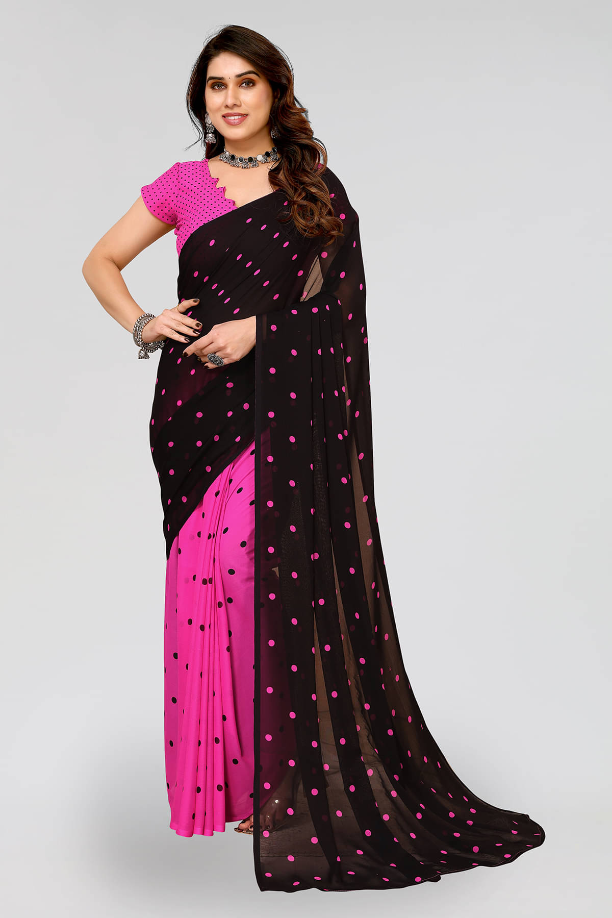 ANAND SAREES Georgette Printed Chanderi saree With Unstitched Blouse Piece ( Pink ) ANAND SAREES Georgette Printed Chanderi saree With Unstitched Blouse Piece ( Pink )