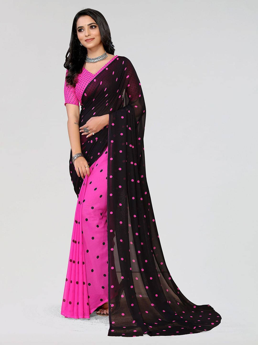     			ANAND SAREES Georgette Printed Saree With Unstitched Blouse Piece ( Pink )