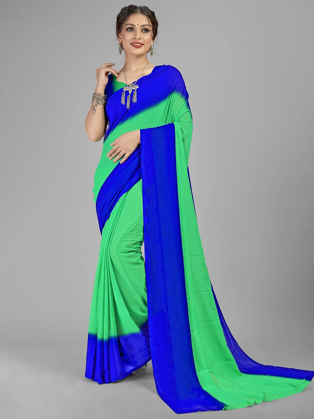     			ANAND SAREES Georgette Printed Saree With Unstitched Blouse Piece ( Blue )
