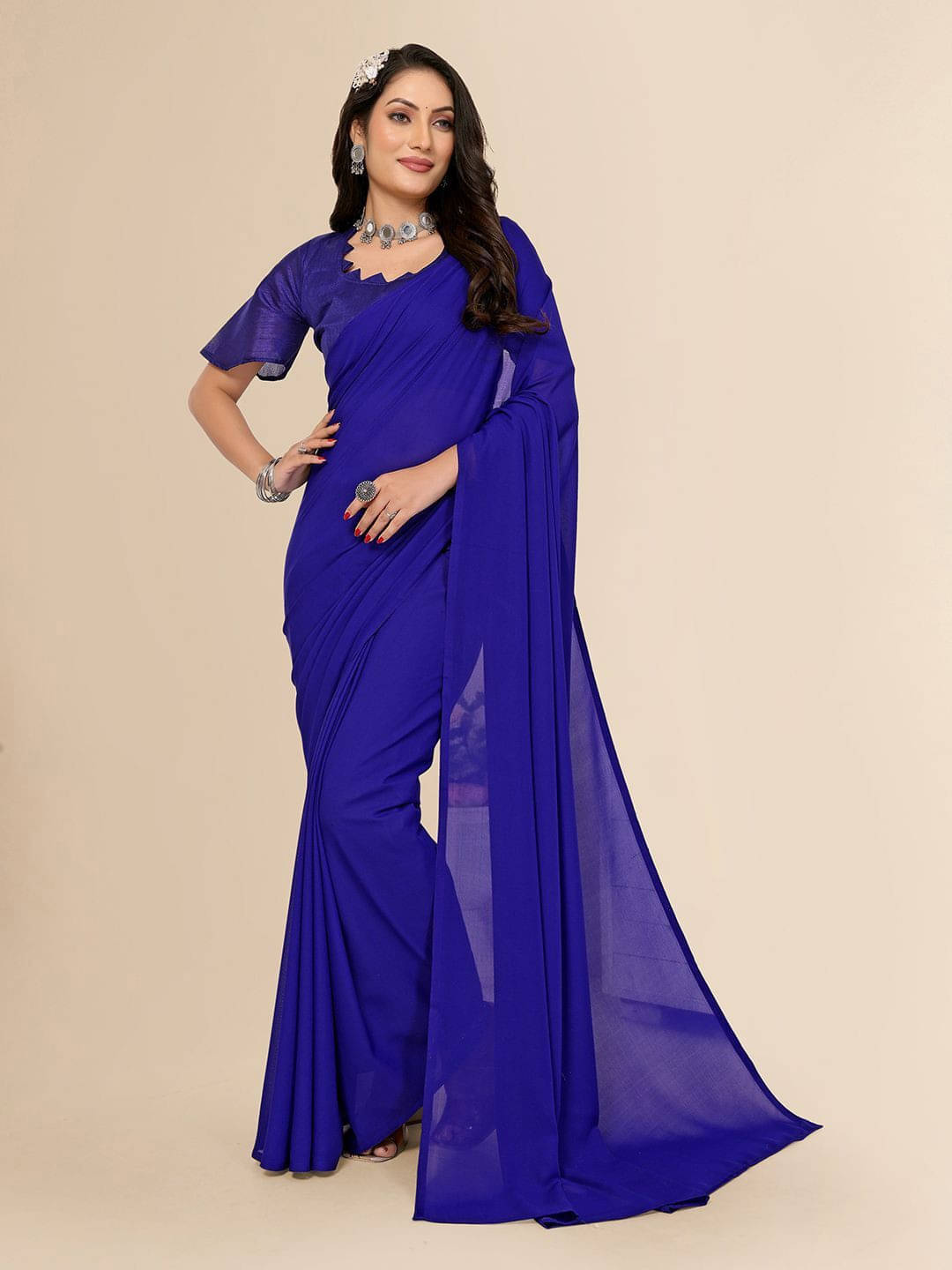 ANAND SAREES Georgette Printed Saree With Unstitched Blouse Piece ( Blue ) ANAND SAREES Georgette Printed Saree With Unstitched Blouse Piece ( Blue )