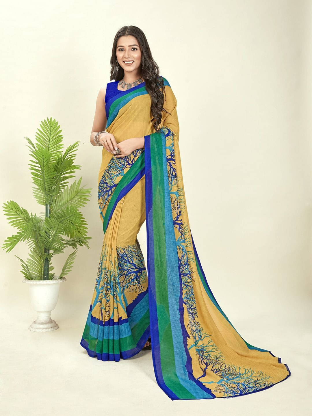     			ANAND SAREES Georgette Printed Saree With Unstitched Blouse Piece ( Green )