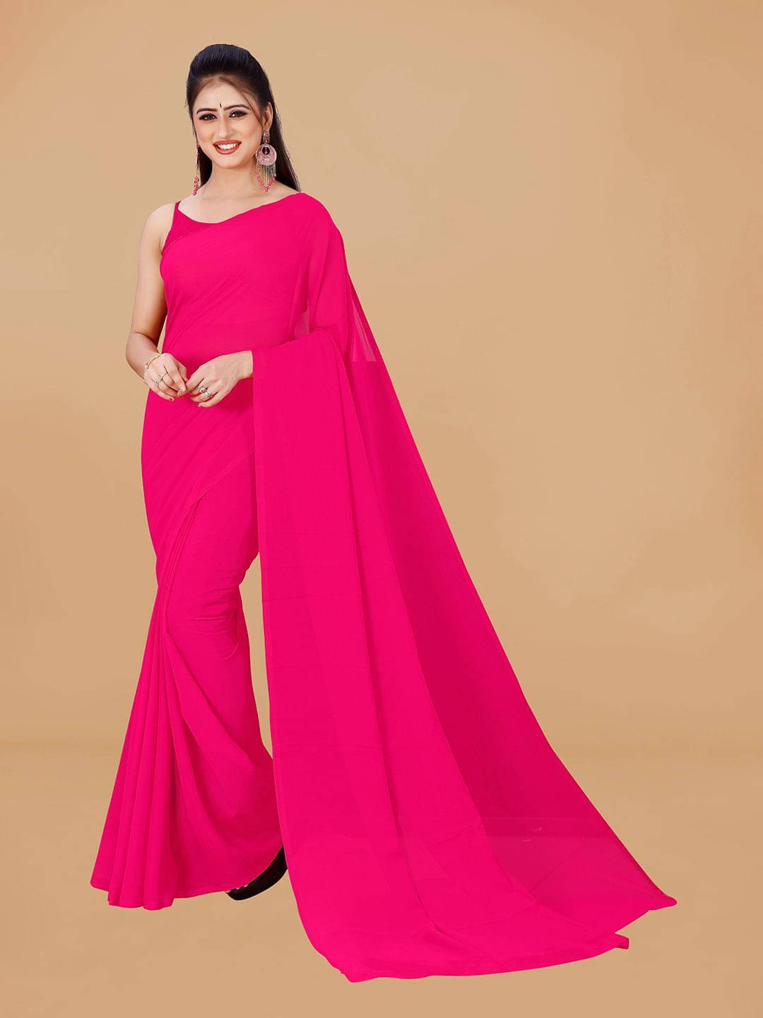 ANAND SAREES Georgette Printed Saree With Unstitched Blouse Piece ( Pink ) ANAND SAREES Georgette Printed Saree With Unstitched Blouse Piece ( Pink )