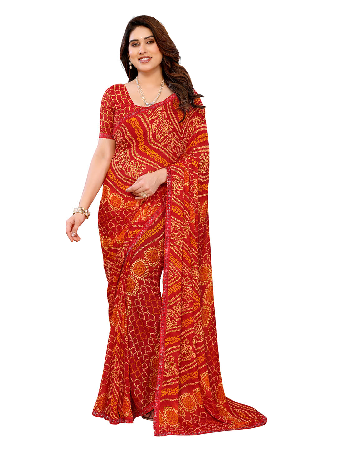     			ANAND SAREES Georgette Printed Bandhani Sarees With Unstitched Blouse Piece ( Red )