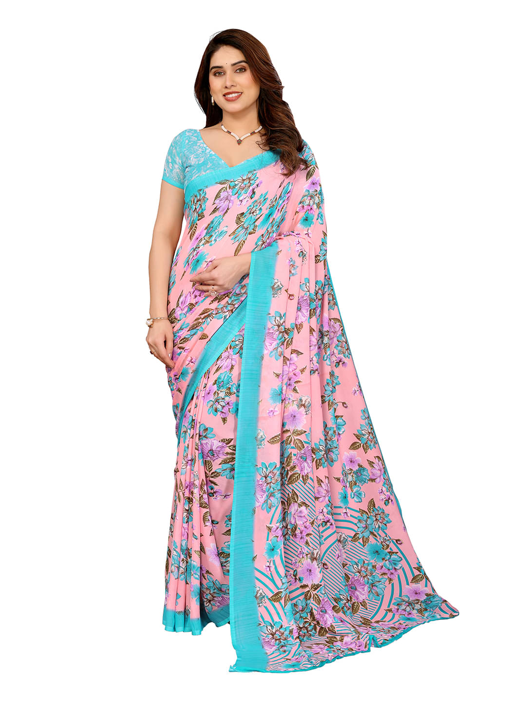 ANAND SAREES Georgette Printed Ilkal Saree With Unstitched Blouse Piece ( Pink ) ANAND SAREES Georgette Printed Ilkal Saree With Unstitched Blouse Piece ( Pink )