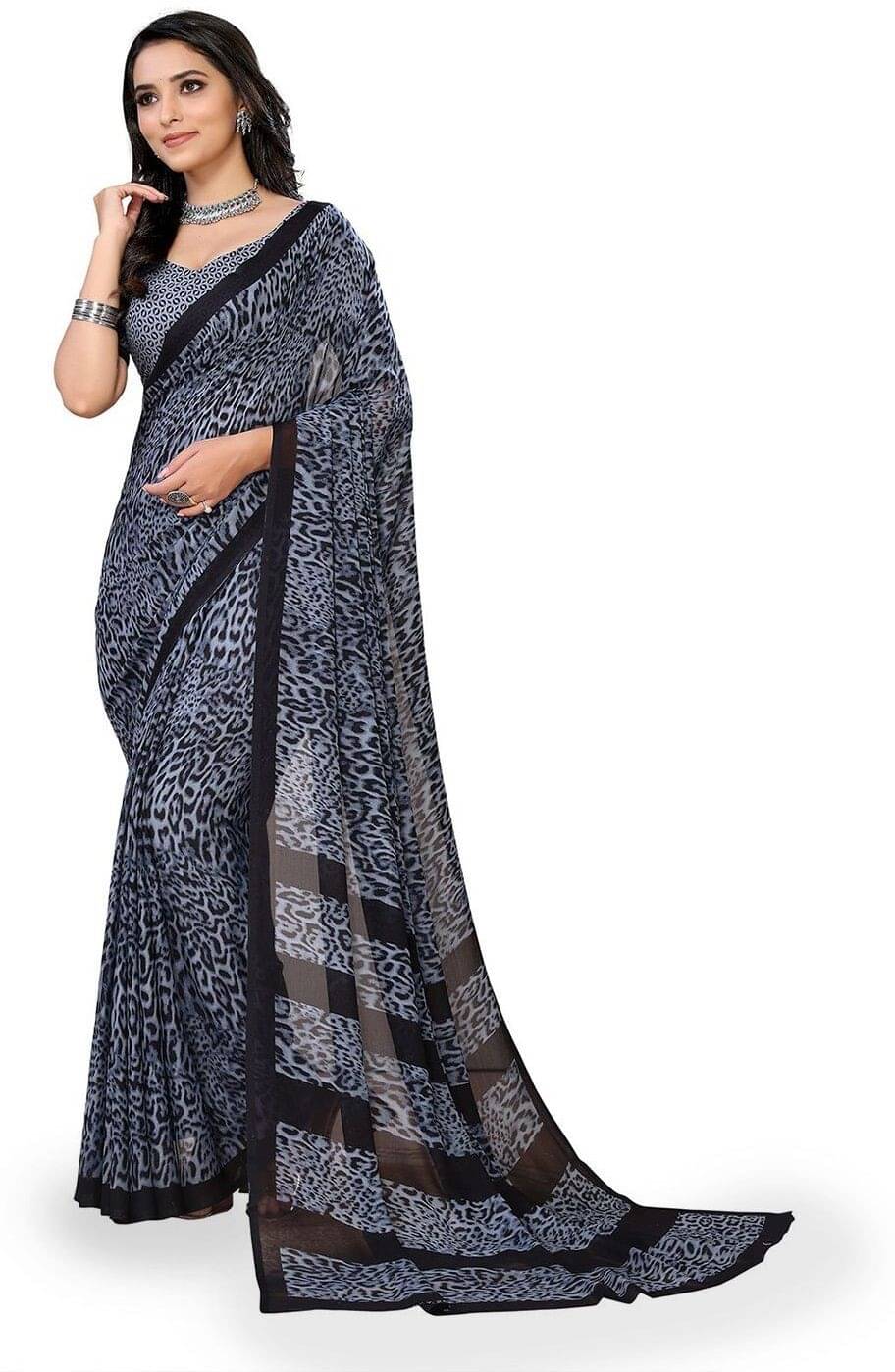     			ANAND SAREES Georgette Printed Saree With Unstitched Blouse Piece ( Grey )