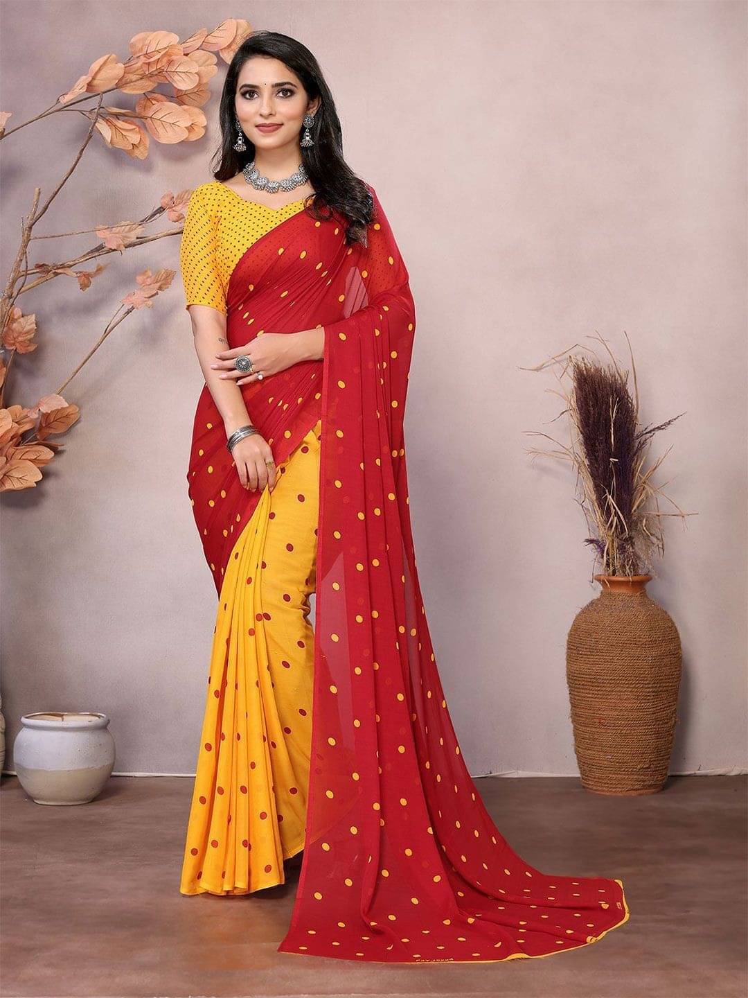     			ANAND SAREES Georgette Printed Saree With Unstitched Blouse Piece ( Red )