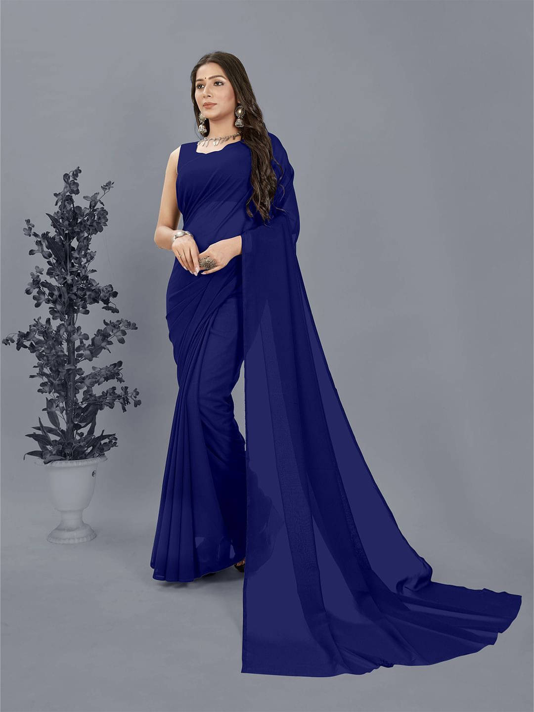     			ANAND SAREES Georgette Printed Saree With Unstitched Blouse Piece ( Blue )