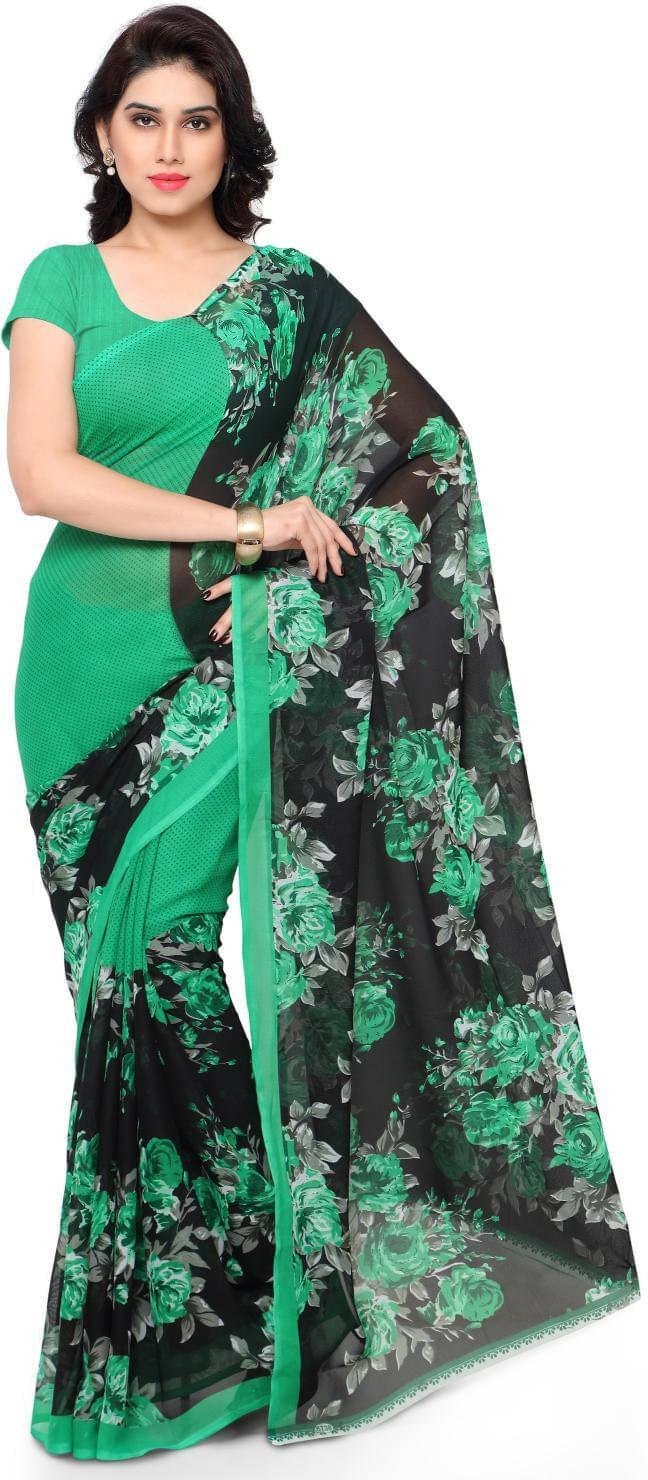 ANAND SAREES Georgette Printed Saree With Unstitched Blouse Piece ( Green ) ANAND SAREES Georgette Printed Saree With Unstitched Blouse Piece ( Green )