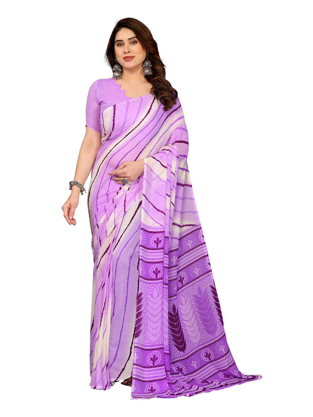     			ANAND SAREES Georgette Printed Leheriya Saree With Unstitched Blouse Piece ( Purple )