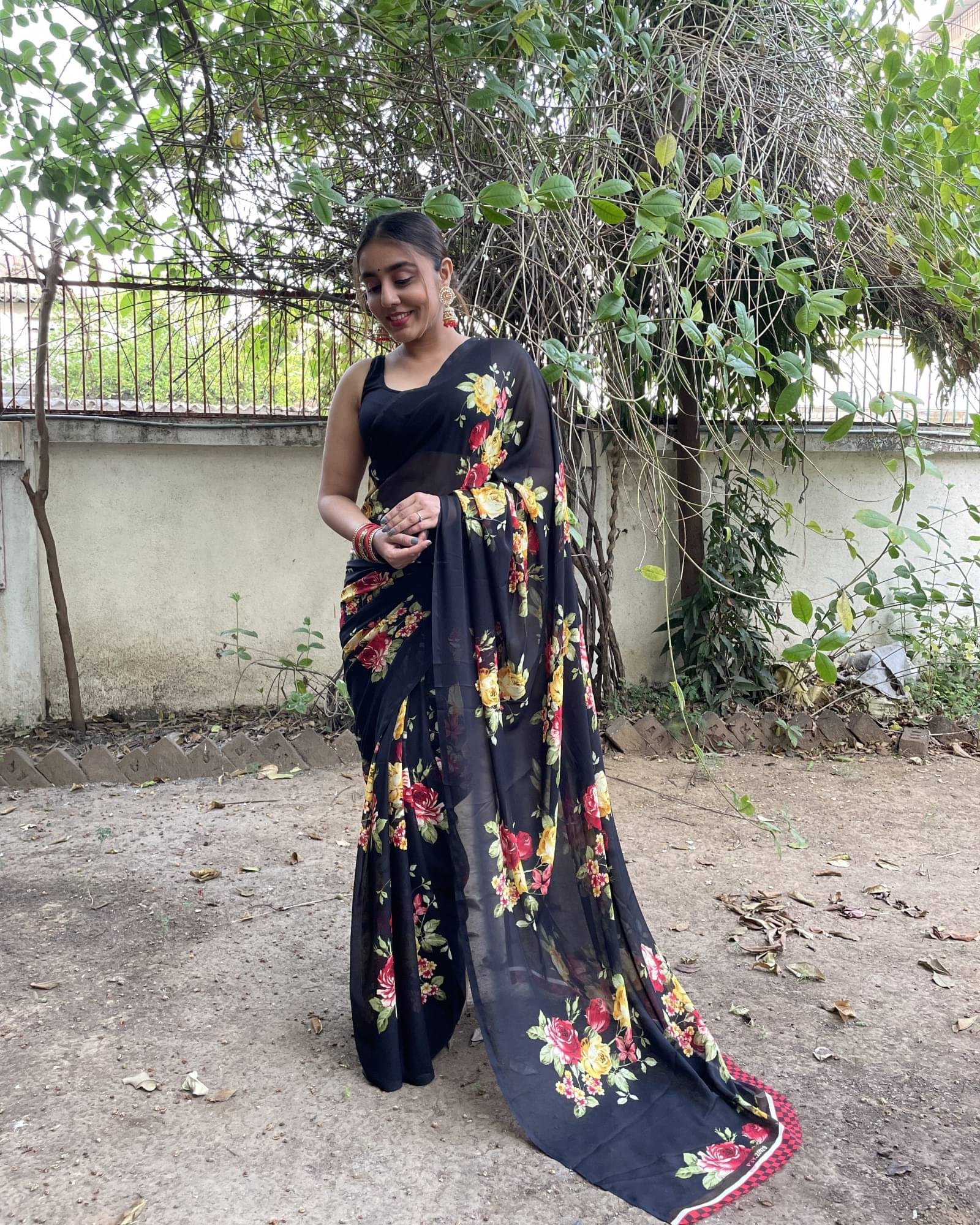     			ANAND SAREES Georgette Printed Saree With Unstitched Blouse Piece ( Black )