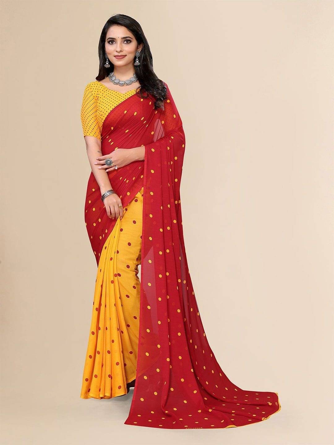 ANAND SAREES Georgette Printed Saree With Unstitched Blouse Piece ( Red ) ANAND SAREES Georgette Printed Saree With Unstitched Blouse Piece ( Red )