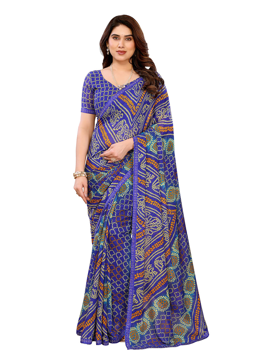     			ANAND SAREES Georgette Printed Bandhani Sarees With Unstitched Blouse Piece ( Blue )