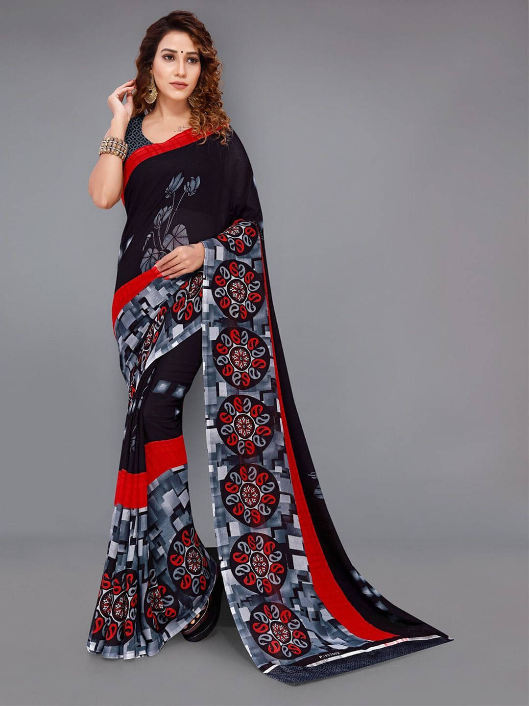     			ANAND SAREES Georgette Printed Saree With Unstitched Blouse Piece ( Black )