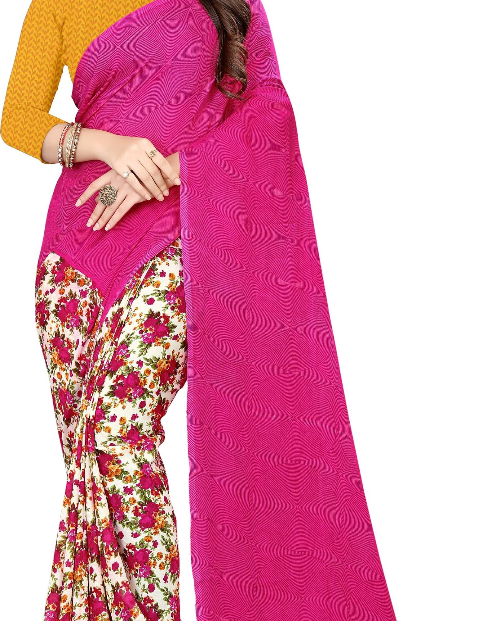     			ANAND SAREES Georgette Printed Saree With Unstitched Blouse Piece ( Pink )