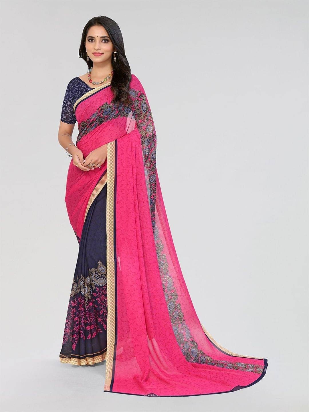 ANAND SAREES Georgette Printed Saree With Unstitched Blouse Piece ( Pink ) ANAND SAREES Georgette Printed Saree With Unstitched Blouse Piece ( Pink )