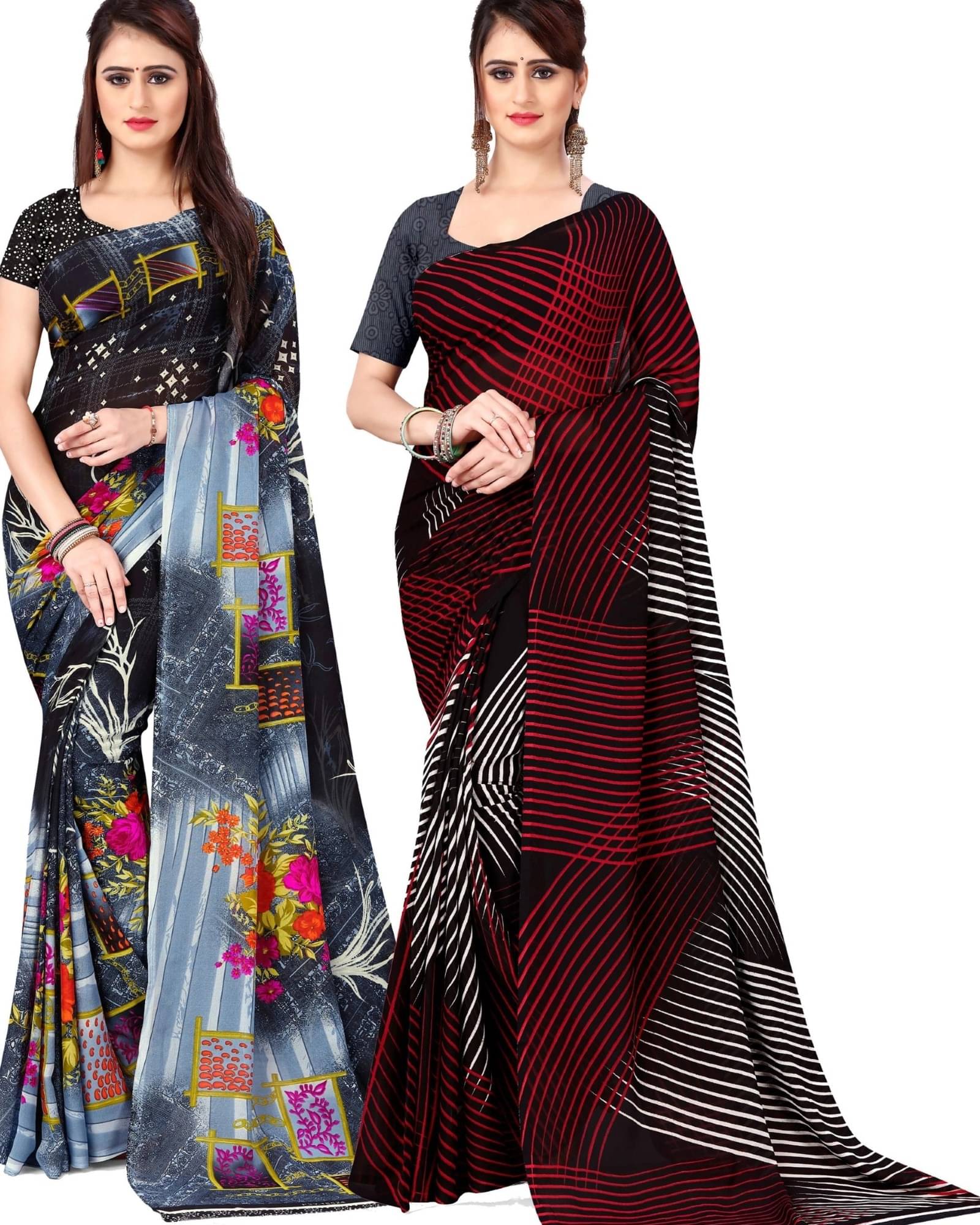     			ANAND SAREES Georgette Printed Saree With Unstitched Blouse Piece ( Multicolor )
