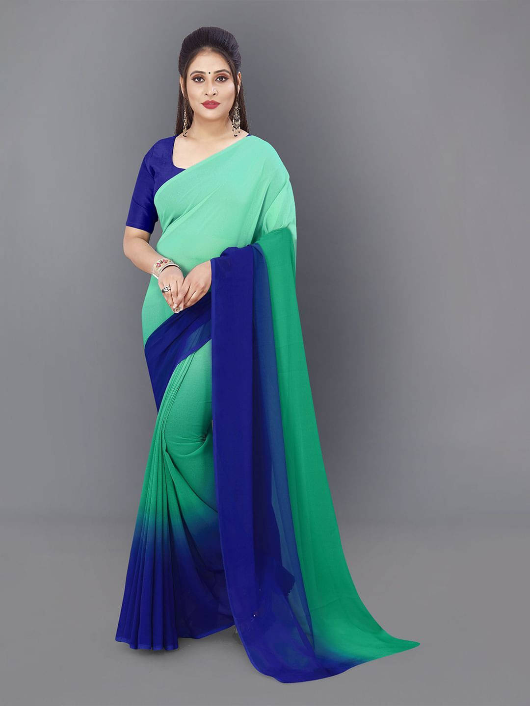     			ANAND SAREES Georgette Printed Saree With Unstitched Blouse Piece ( Green )
