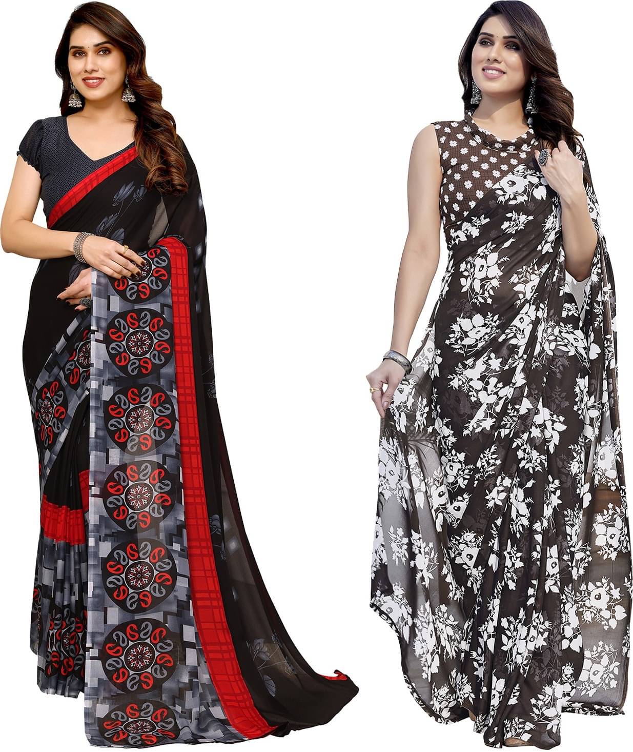 ANAND SAREES Georgette Printed Saree With Unstitched Blouse Piece ( Multicolor ) ANAND SAREES Georgette Printed Saree With Unstitched Blouse Piece ( Multicolor )