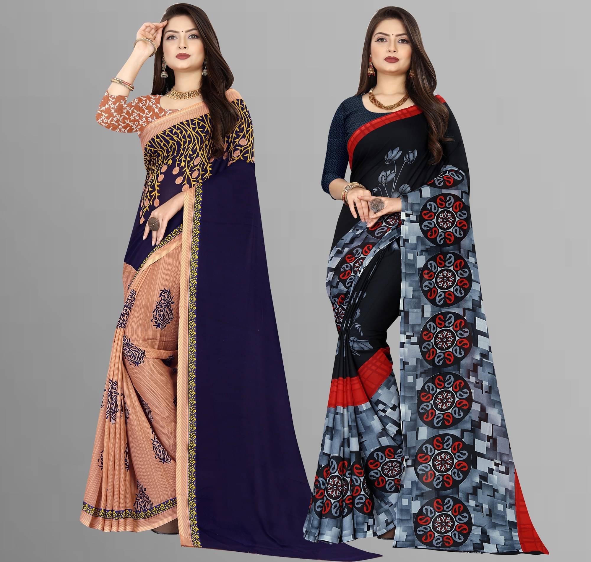     			ANAND SAREES Georgette Printed Saree With Unstitched Blouse Piece ( Multicolor )