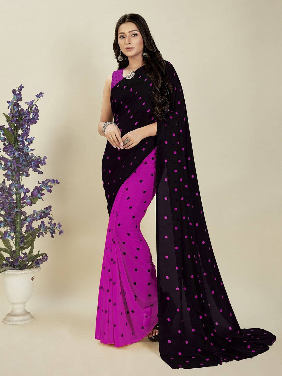 ANAND SAREES Georgette Printed Saree With Unstitched Blouse Piece ( Purple ) ANAND SAREES Georgette Printed Saree With Unstitched Blouse Piece ( Purple )