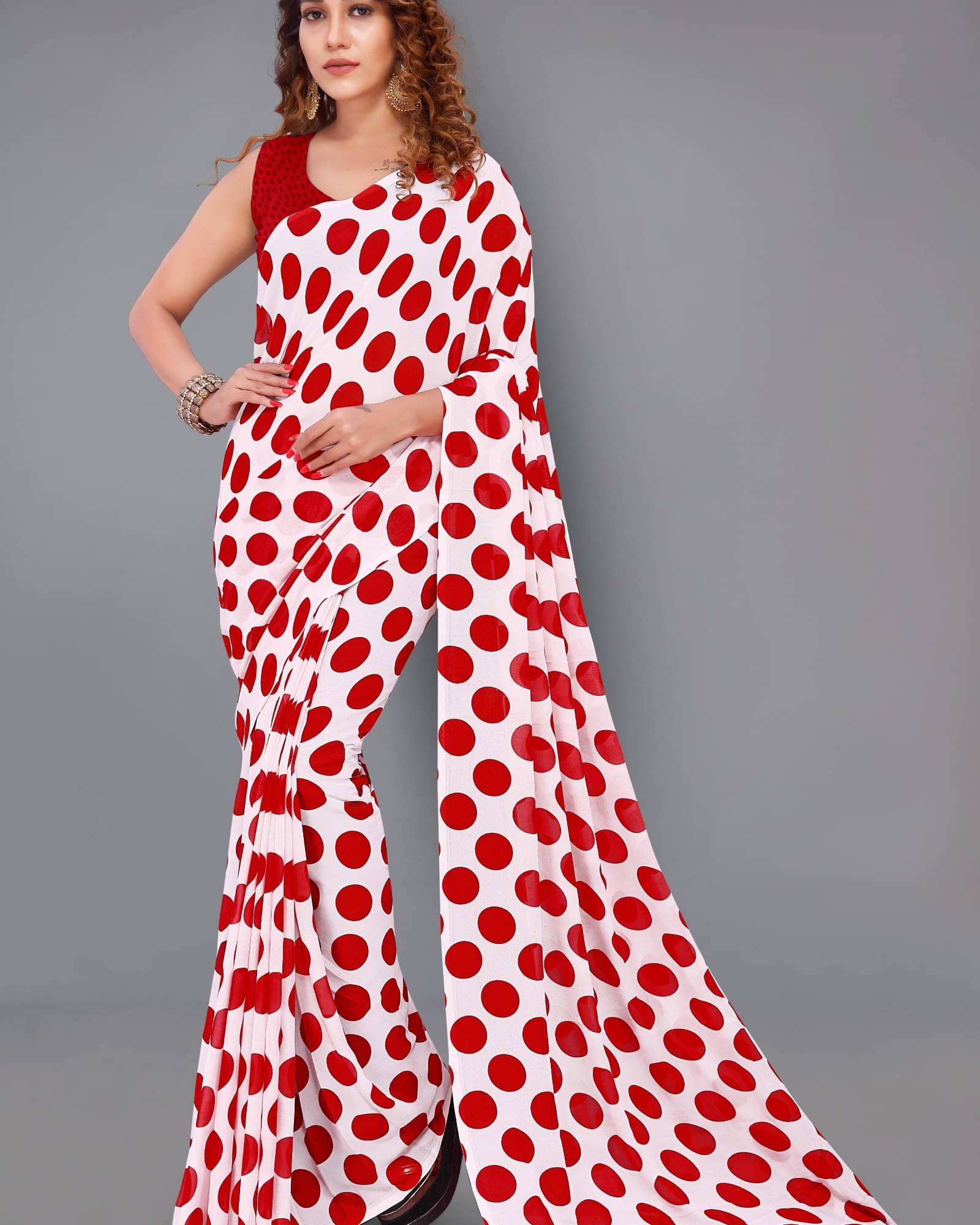 ANAND SAREES Georgette Printed Saree With Unstitched Blouse Piece ( White )     			ANAND SAREES Georgette Printed Saree With Unstitched Blouse Piece ( White )