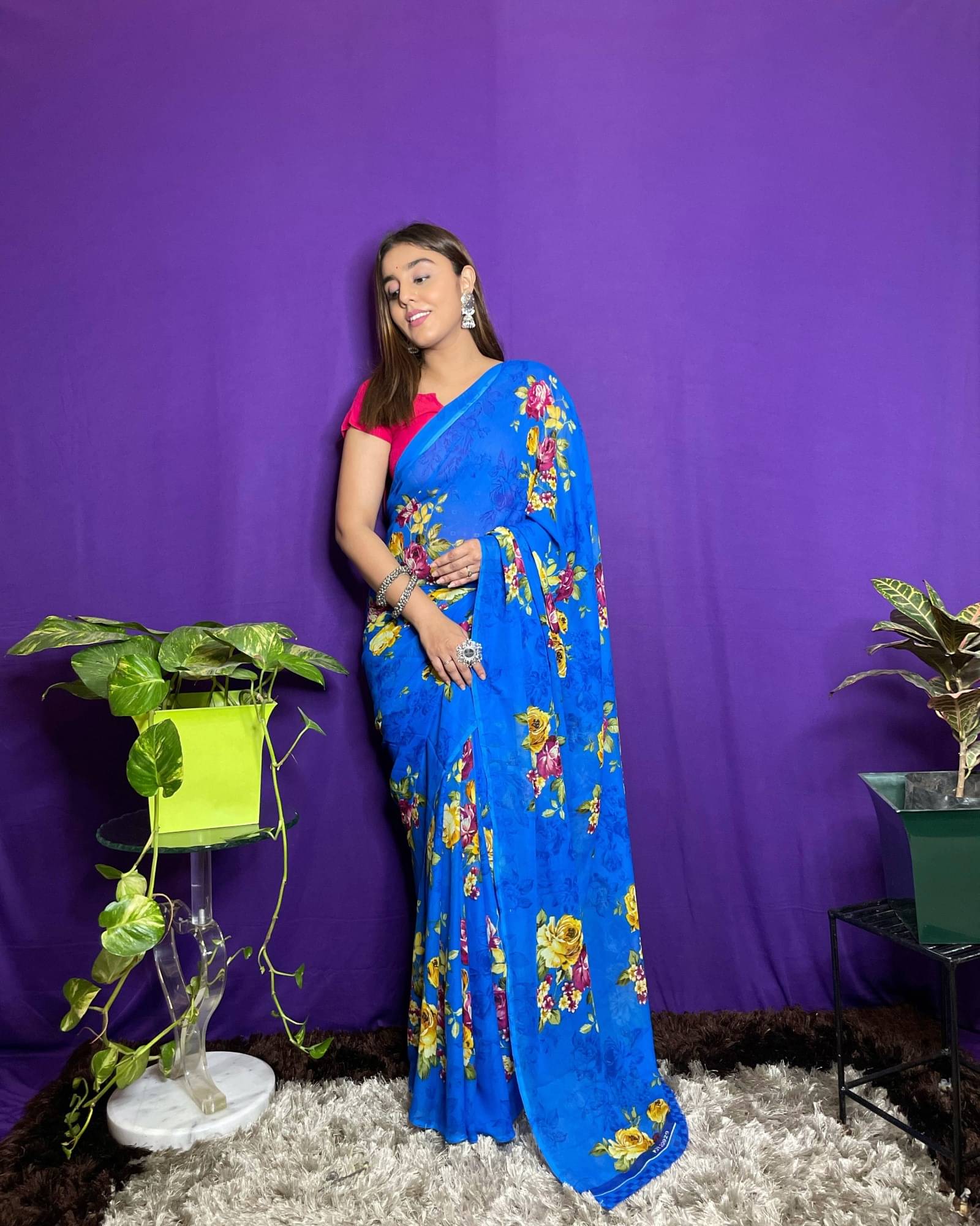     			ANAND SAREES Georgette Printed Saree With Unstitched Blouse Piece ( Blue )