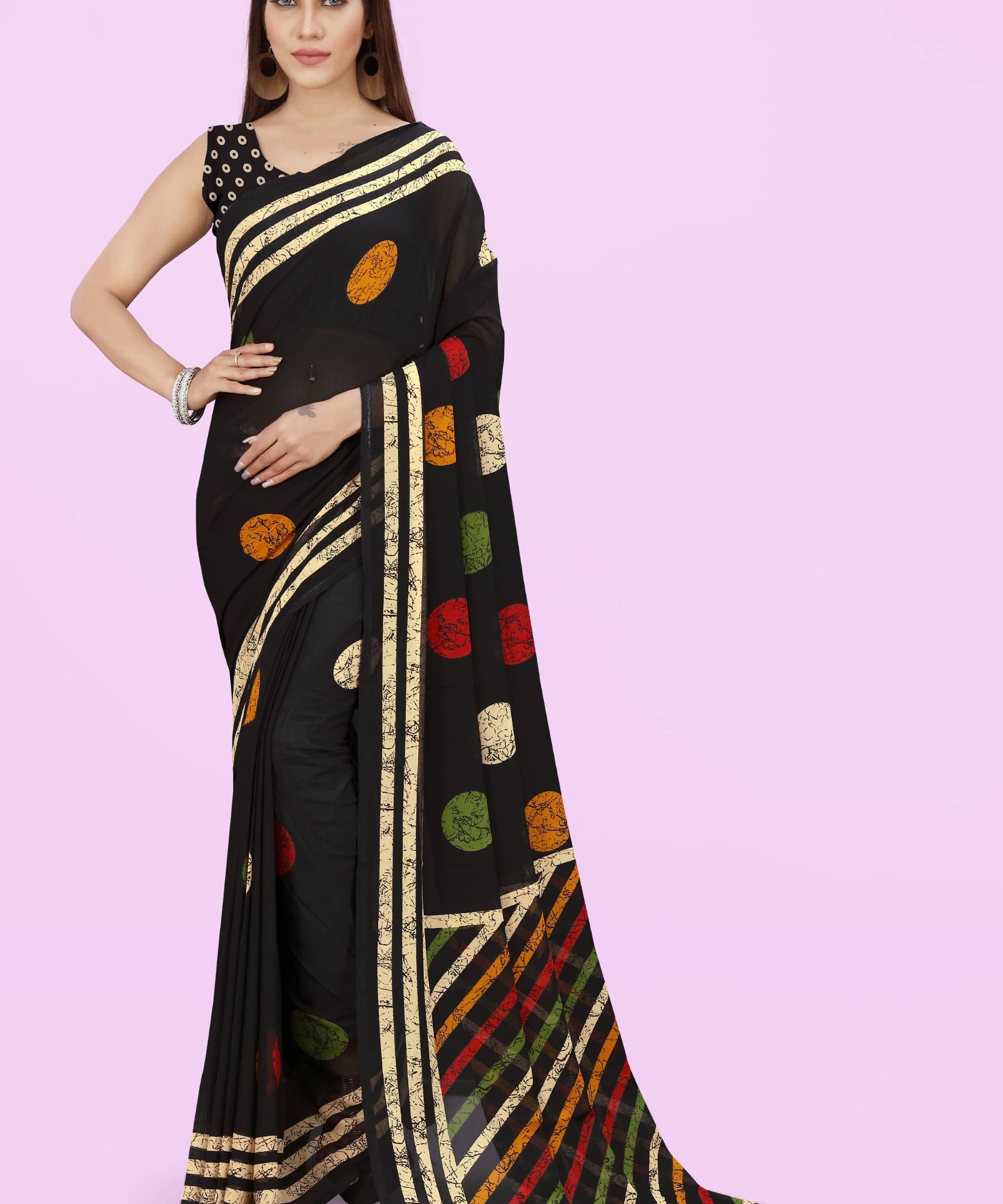     			ANAND SAREES Georgette Printed Saree With Unstitched Blouse Piece ( Black )