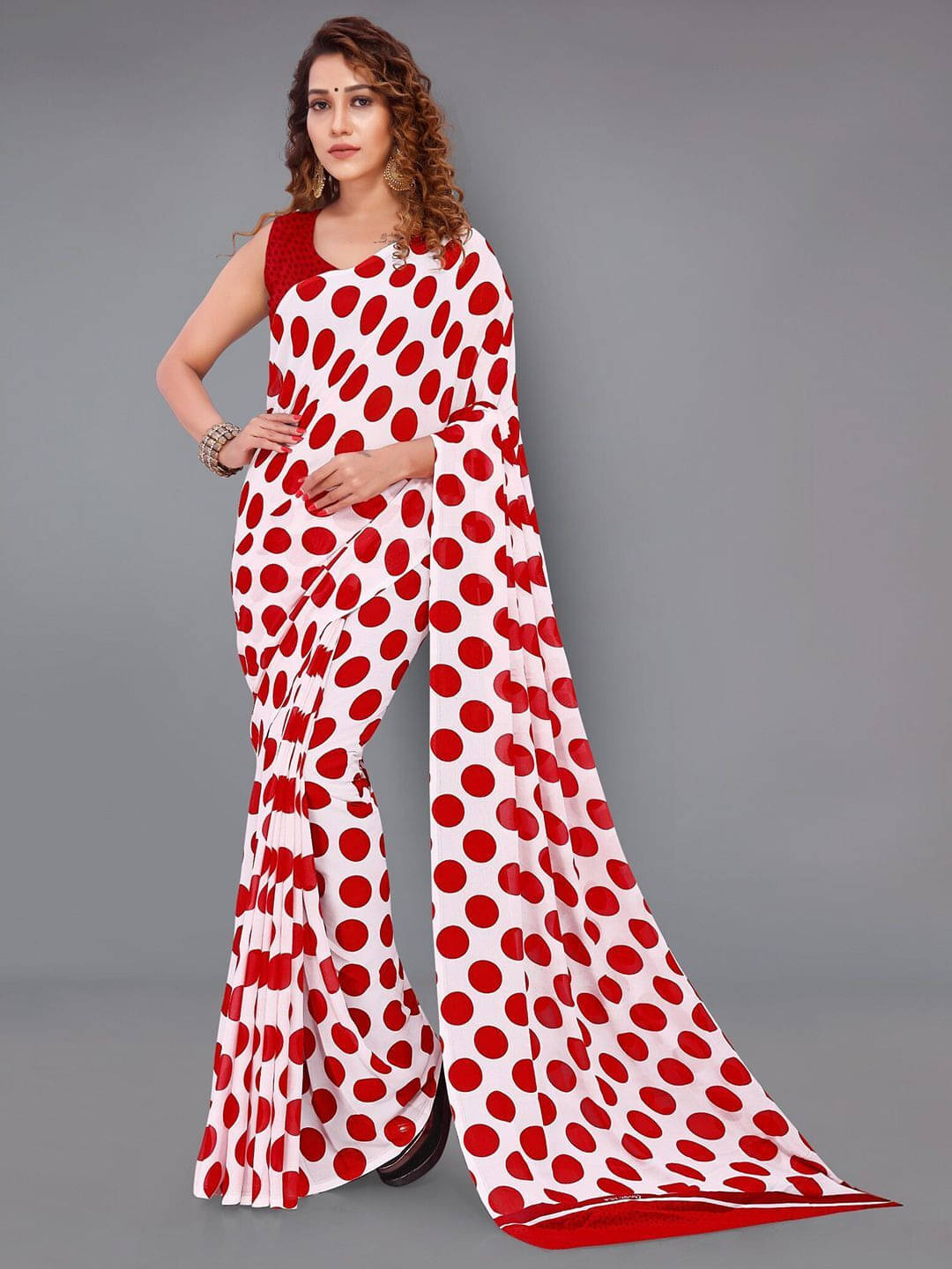     			ANAND SAREES Georgette Printed Saree With Unstitched Blouse Piece ( White )