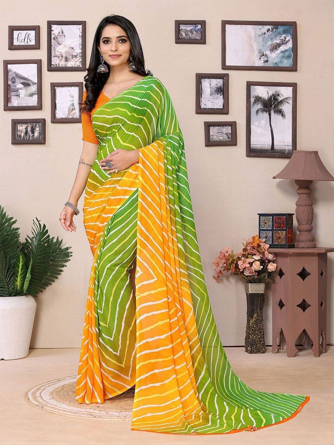     			ANAND SAREES Georgette Printed Saree With Unstitched Blouse Piece ( Green )