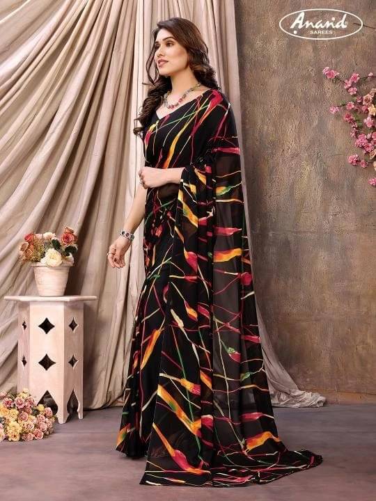     			ANAND SAREES Georgette Printed Saree With Unstitched Blouse Piece ( Black )
