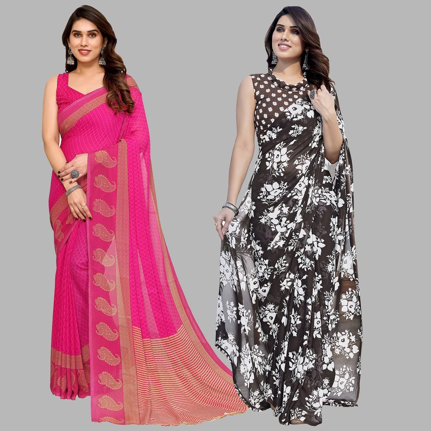     			ANAND SAREES Georgette Printed Saree With Unstitched Blouse Piece ( Multicolor )