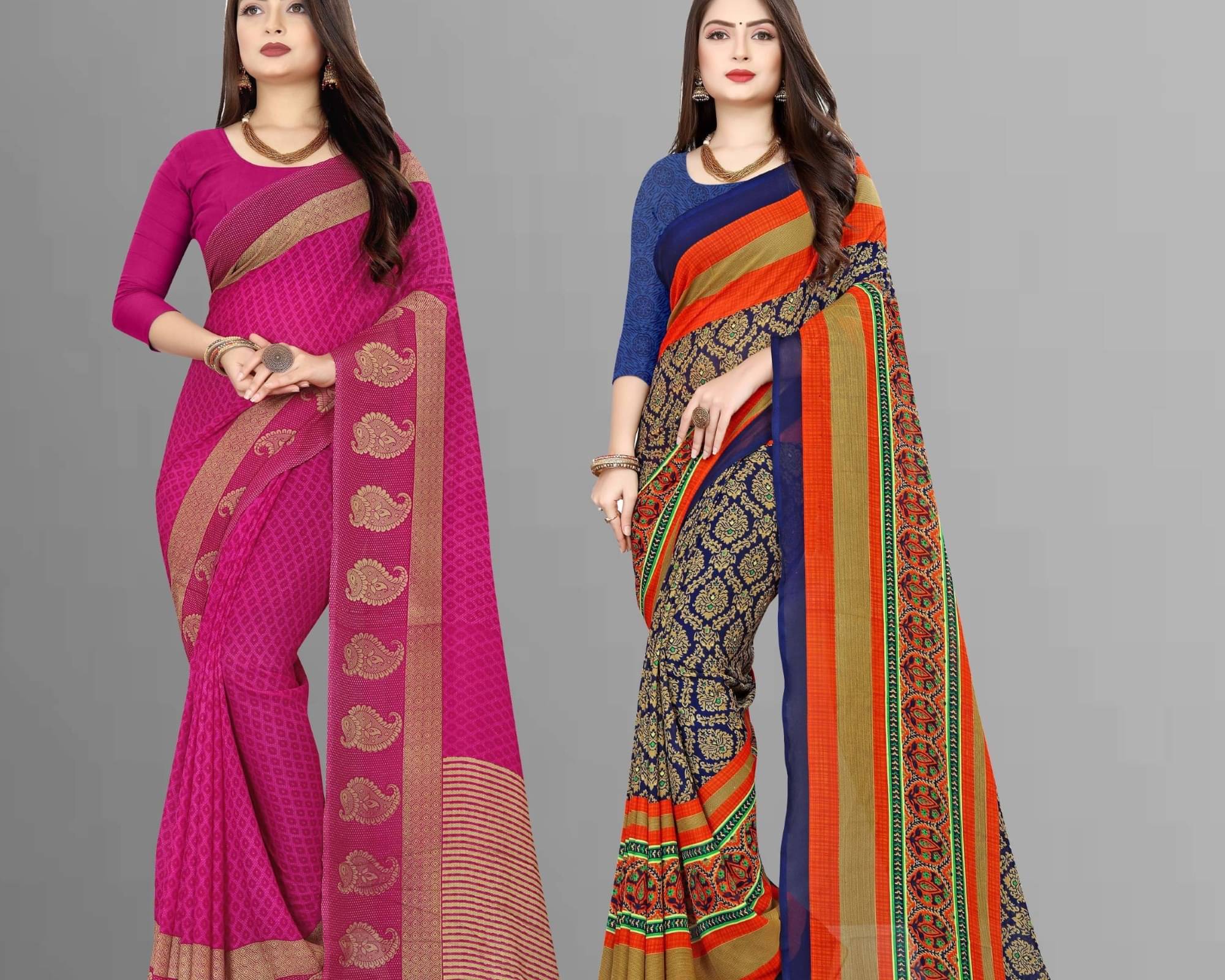     			ANAND SAREES Georgette Printed Saree With Unstitched Blouse Piece ( Multicolor )