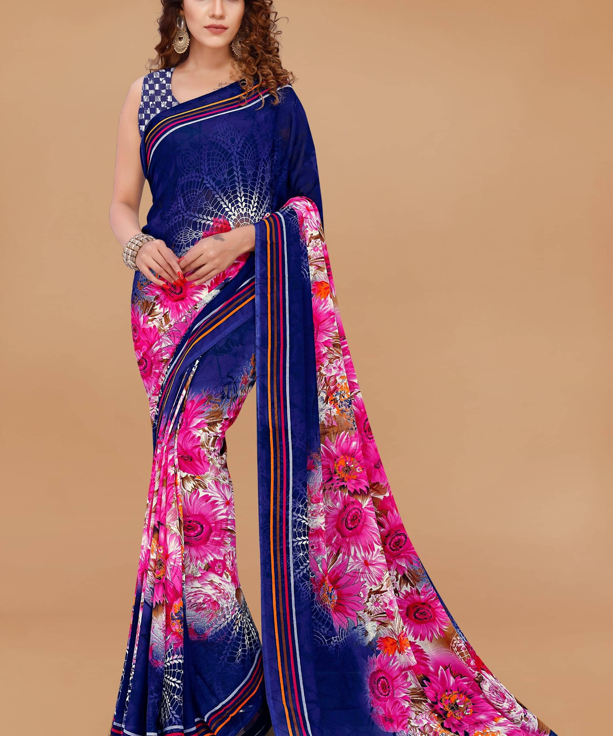     			ANAND SAREES Georgette Printed Saree With Unstitched Blouse Piece ( Blue )