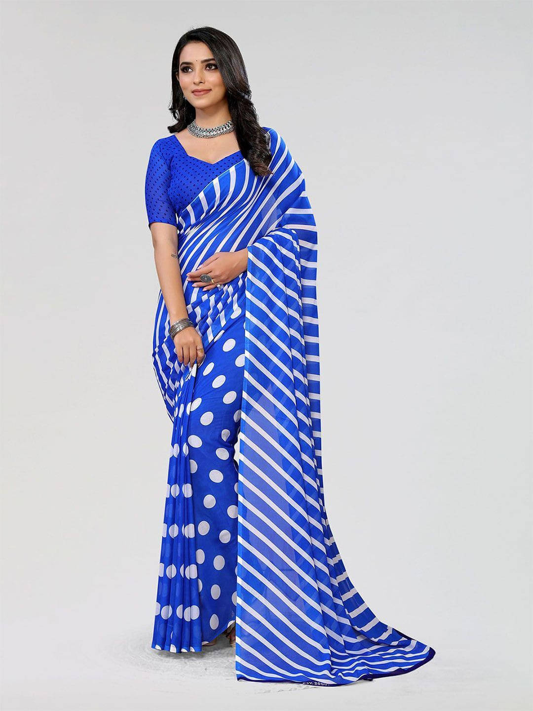     			ANAND SAREES Georgette Printed Saree With Unstitched Blouse Piece ( Blue )
