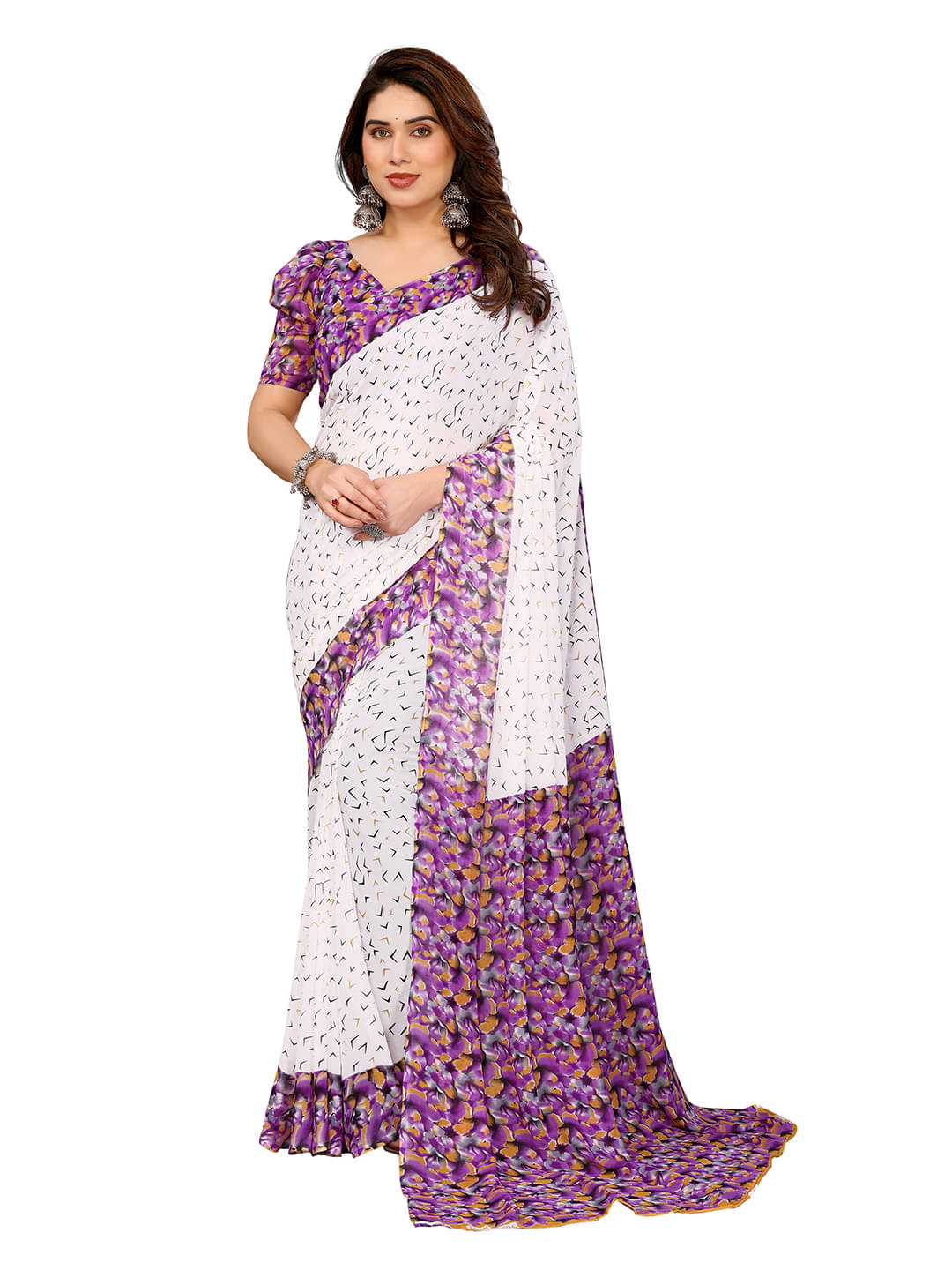 ANAND SAREES Georgette Printed Ilkal Saree With Unstitched Blouse Piece ( White ) ANAND SAREES Georgette Printed Ilkal Saree With Unstitched Blouse Piece ( White )