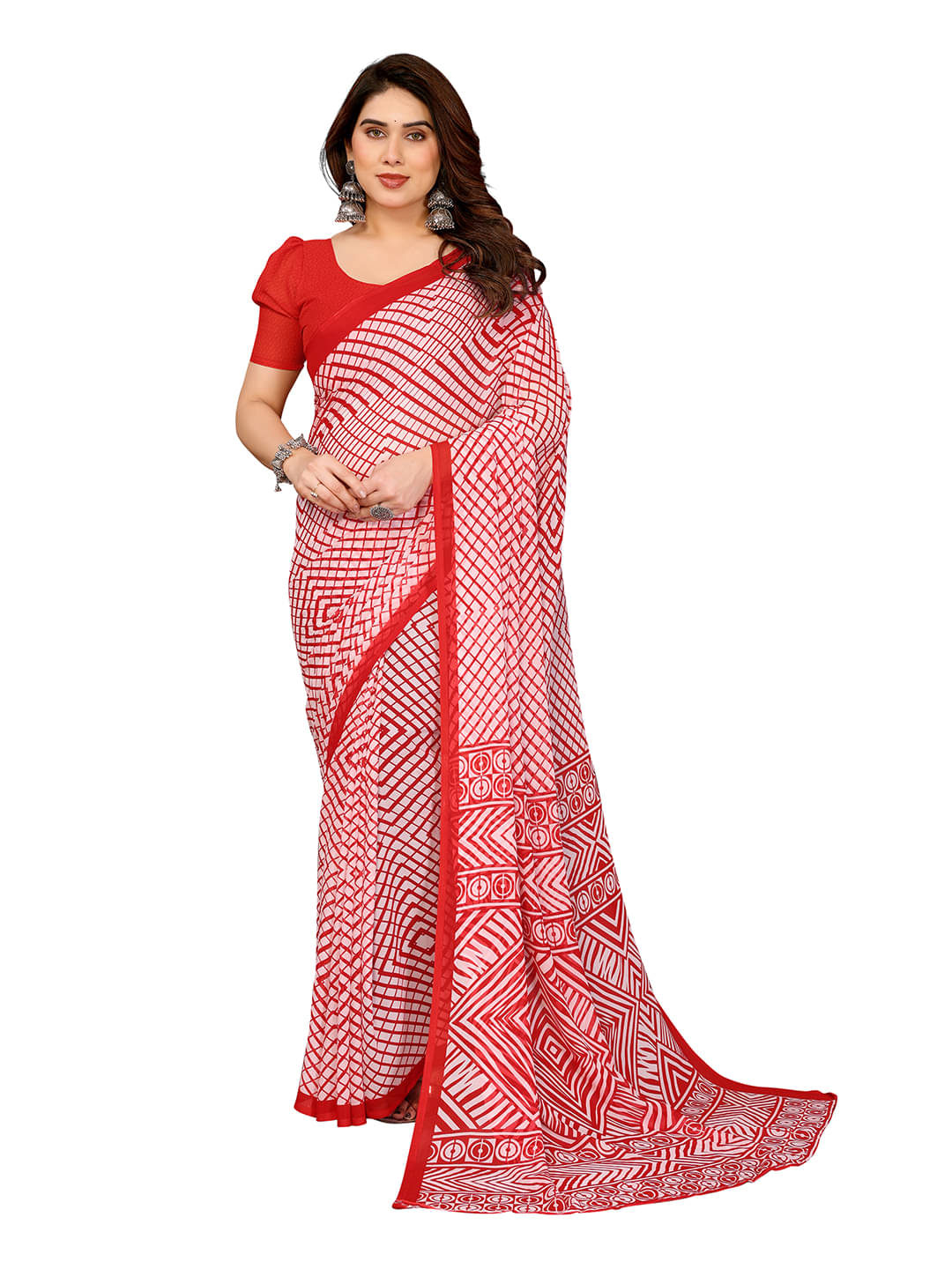 ANAND SAREES Georgette Printed Ilkal Saree With Unstitched Blouse Piece ( Red ) ANAND SAREES Georgette Printed Ilkal Saree With Unstitched Blouse Piece ( Red )