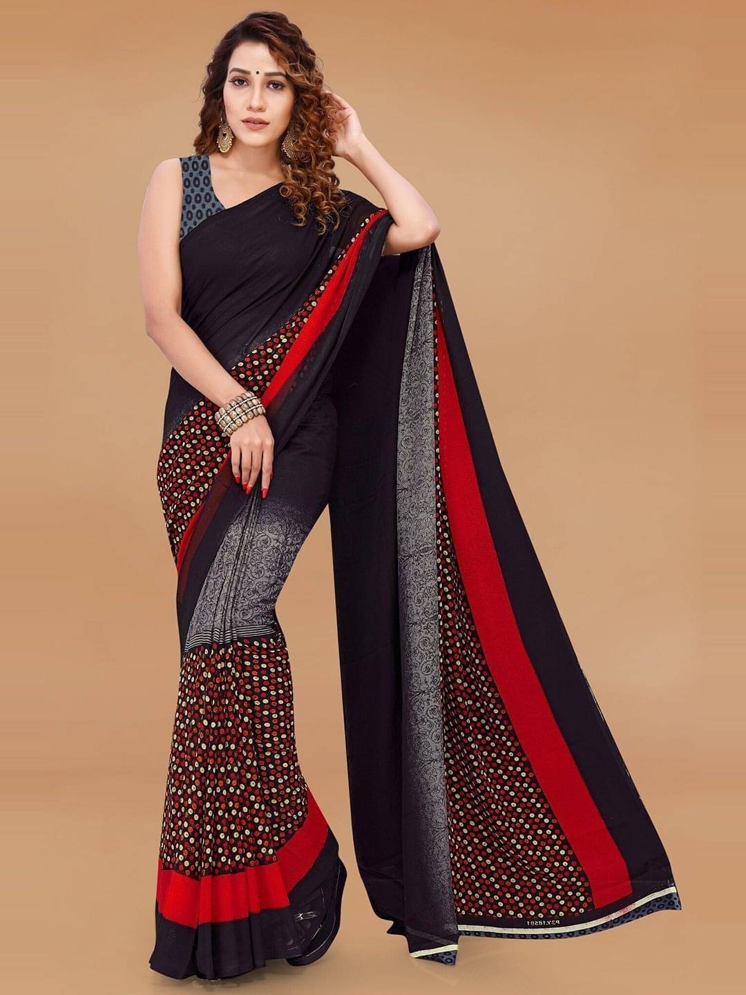 ANAND SAREES Georgette Printed Saree With Unstitched Blouse Piece ( Black ) ANAND SAREES Georgette Printed Saree With Unstitched Blouse Piece ( Black )