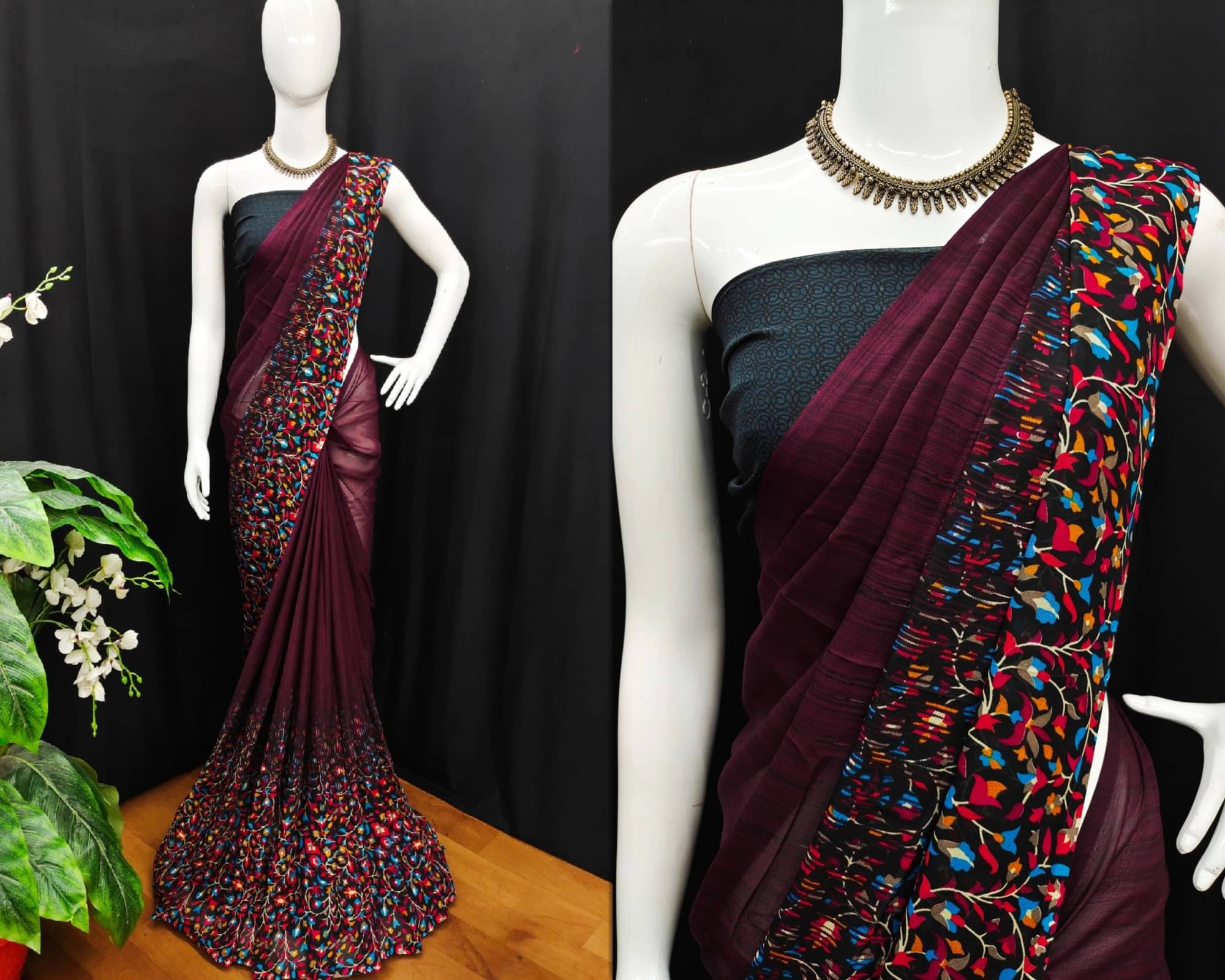     			ANAND SAREES Georgette Printed Saree With Unstitched Blouse Piece ( Brown )