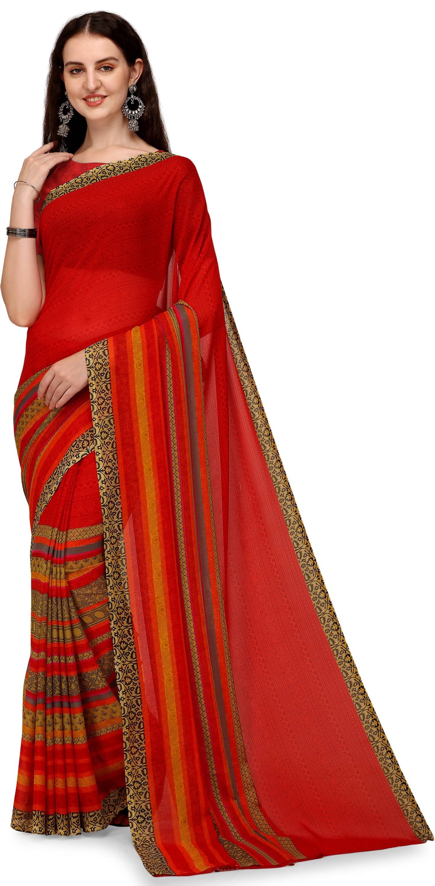 ANAND SAREES Georgette Printed Saree With Unstitched Blouse Piece ( Red ) ANAND SAREES Georgette Printed Saree With Unstitched Blouse Piece ( Red )
