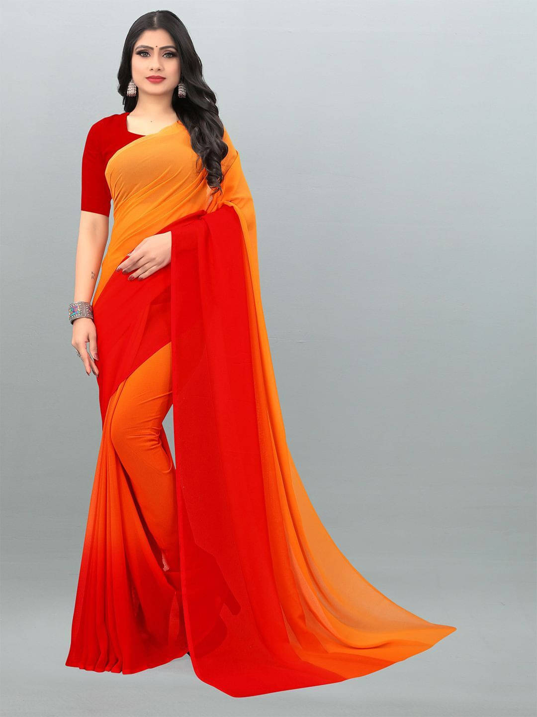     			ANAND SAREES Georgette Printed Saree With Unstitched Blouse Piece ( Red )