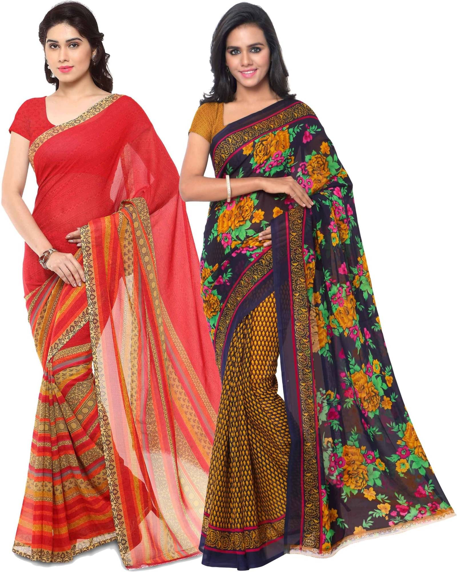     			ANAND SAREES Georgette Printed Saree With Unstitched Blouse Piece ( Multicolor )