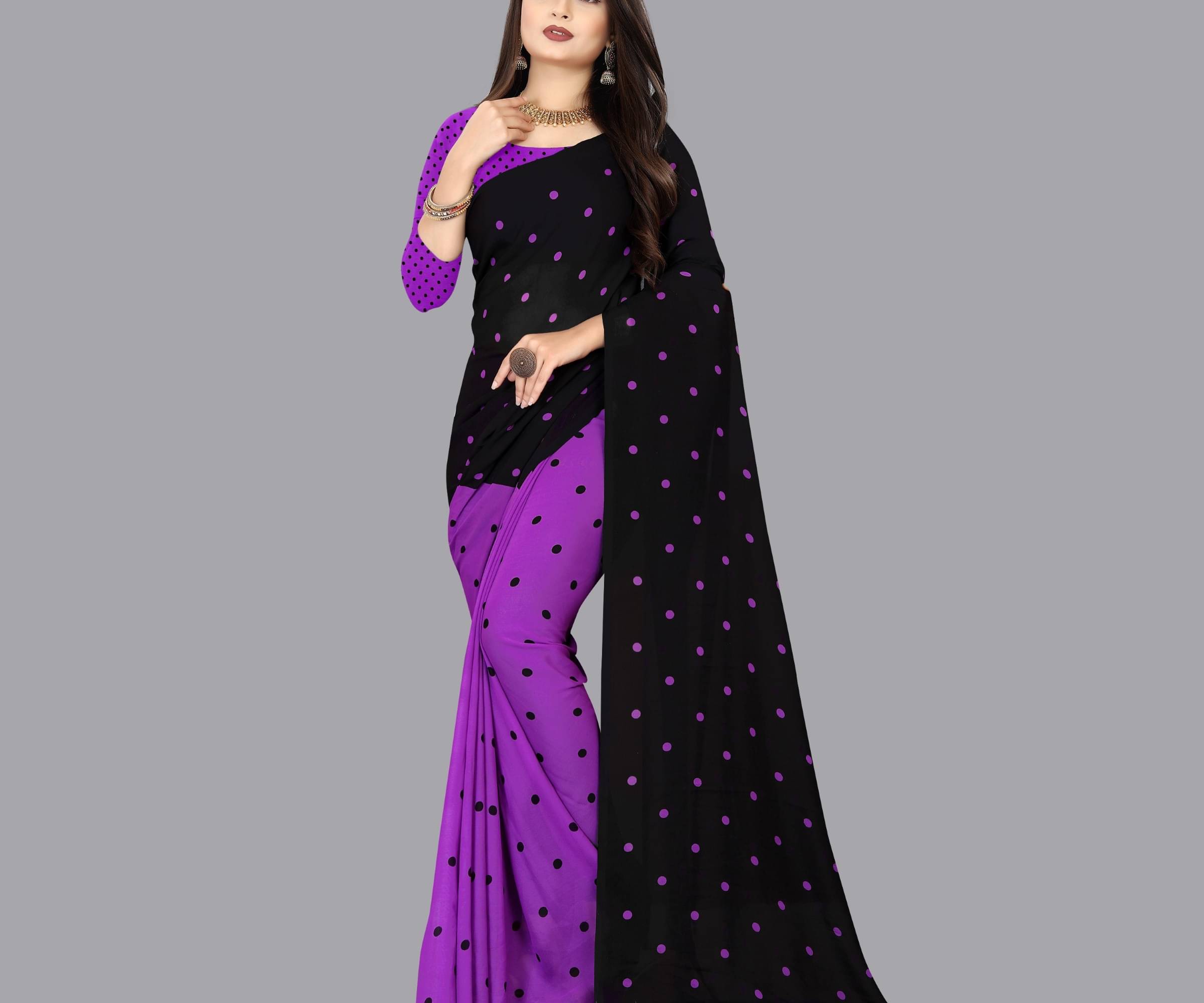     			ANAND SAREES Georgette Printed Saree With Unstitched Blouse Piece ( Black )